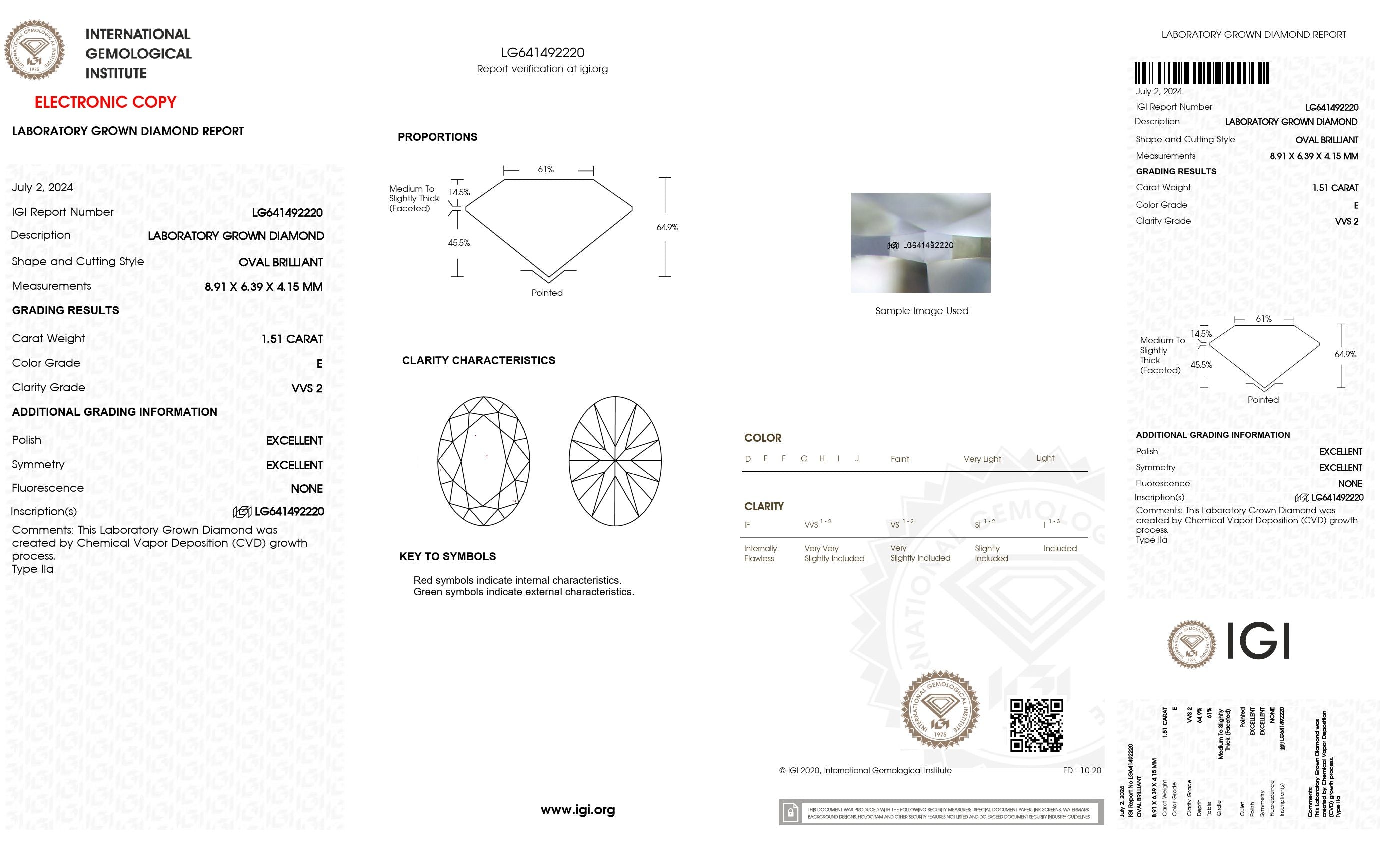 1.51 ct. Oval Wholesale IGI Certified Lab Grown Loose Diamond. (VVS2 / E)