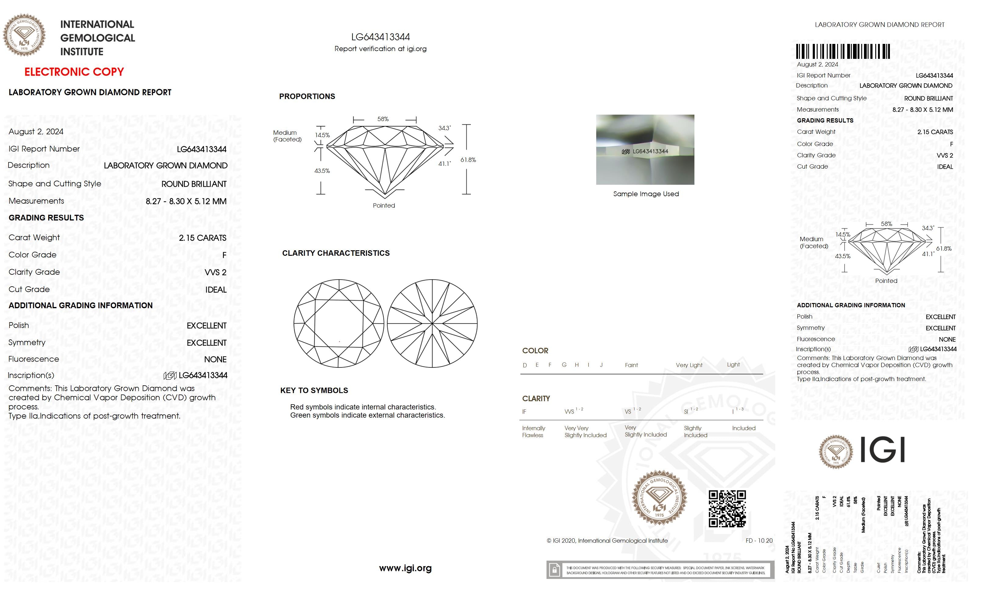 2.15 Ct. Round Wholesale IGI Certified Lab Grown Loose Diamond. (VVS2 / F)