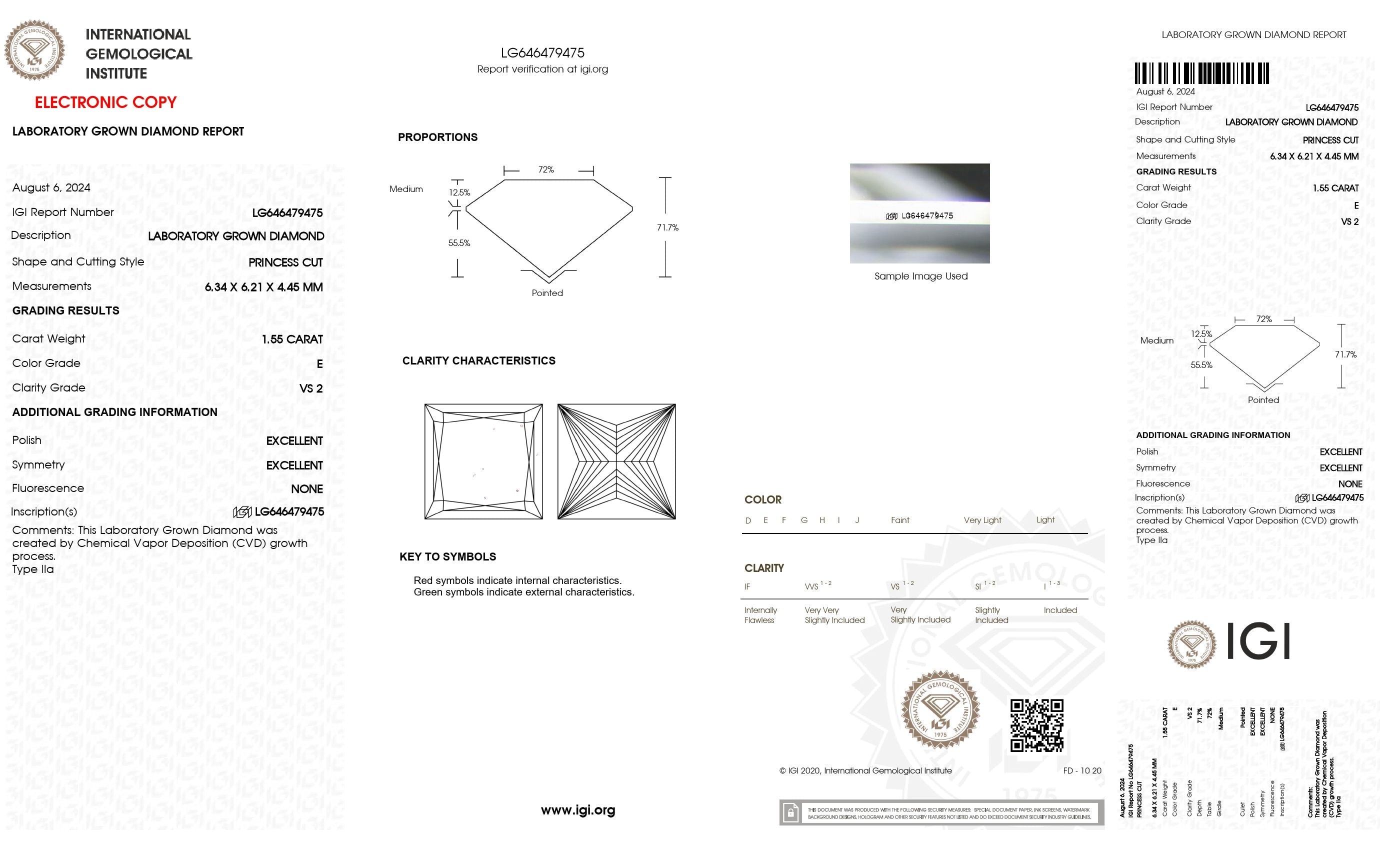 1.55 Ct. Princess Wholesale IGI Certified Lab Grown Loose Diamond. (VS2 / E)