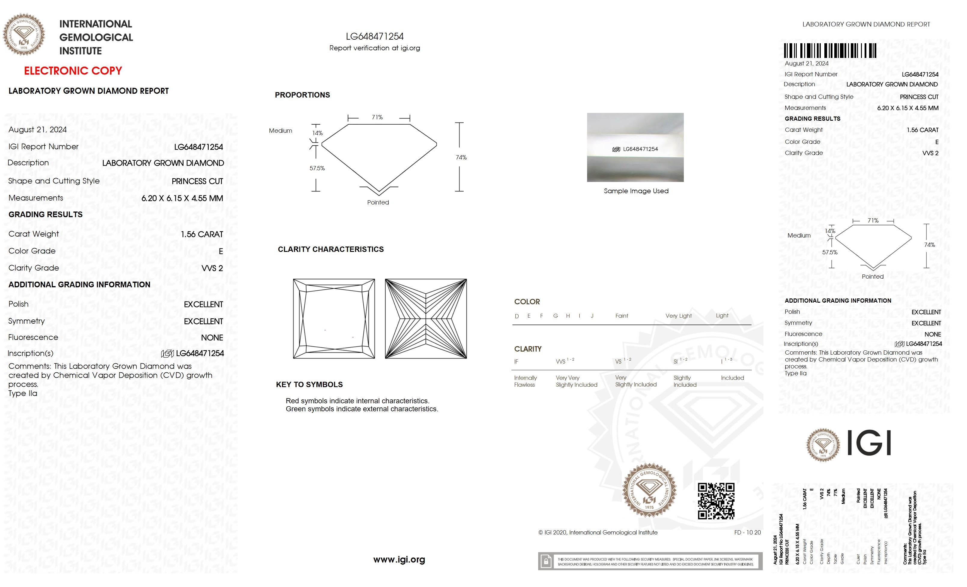 1.56 Ct. Princess Wholesale IGI Certified Lab Grown Loose Diamond. (VVS2 / E)