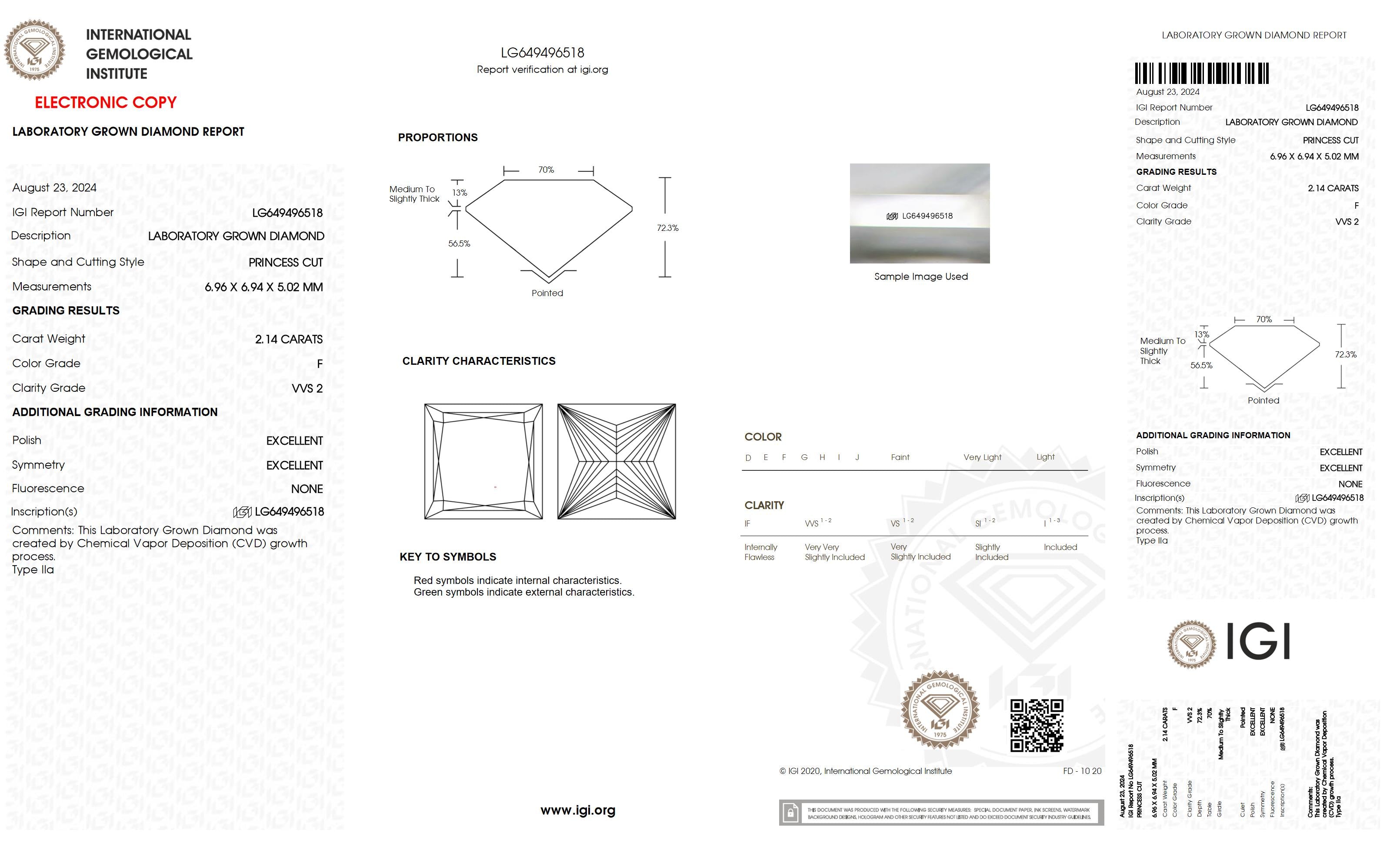 2.14 Ct. Princess Wholesale IGI Certified Lab Grown Loose Diamond. (VVS2 / F)