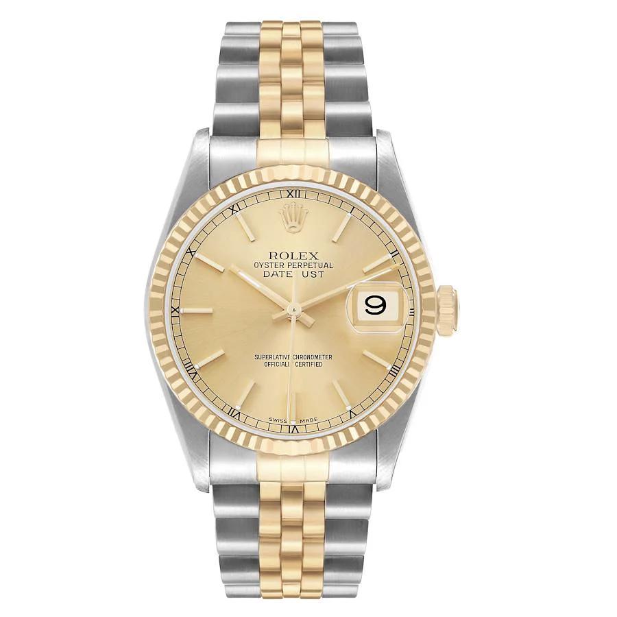 1996 Men's Rolex 36mm DateJust Two Tone 18K Yellow Gold / Stainless Steel Watch with Champaigne Dial and Fluted Bezel. (Pre-Owned Box/Paper 16233)