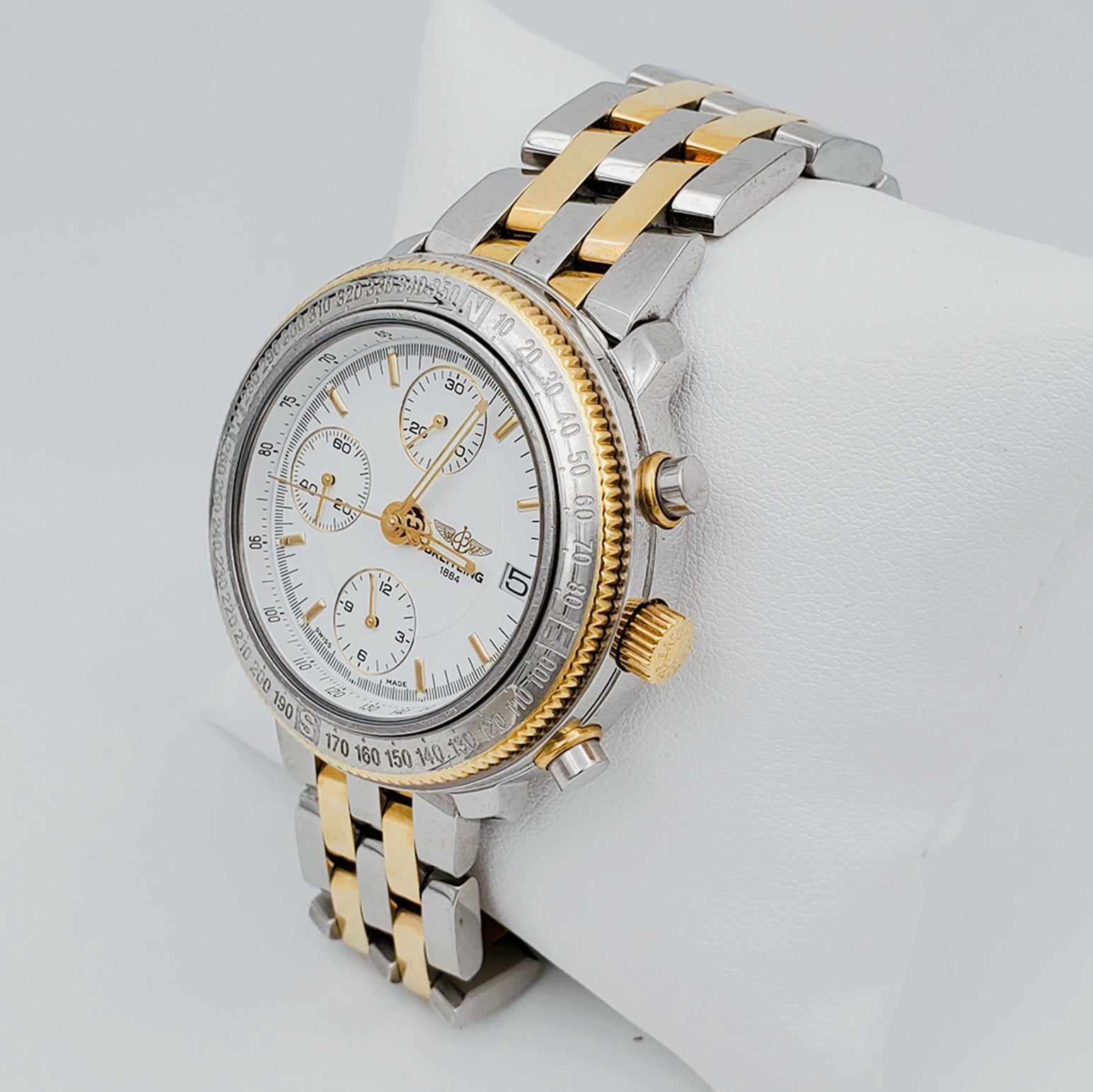 Men's Breitling D20405 Tachymeter 40mm 18K Yellow Gold / Stainless Steel Wristwatch with White Dial & Gold Bezel. (Pre-Owned)