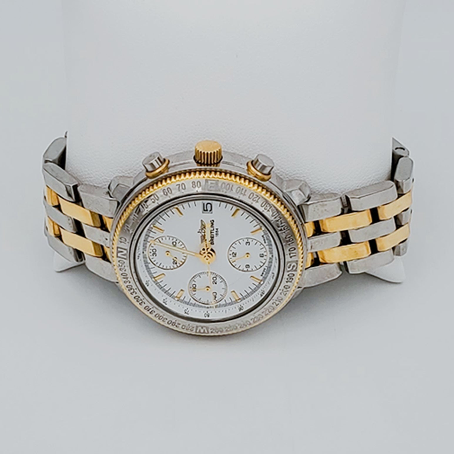 Men's Breitling D20405 Tachymeter 40mm 18K Yellow Gold / Stainless Steel Wristwatch with White Dial & Gold Bezel. (Pre-Owned)