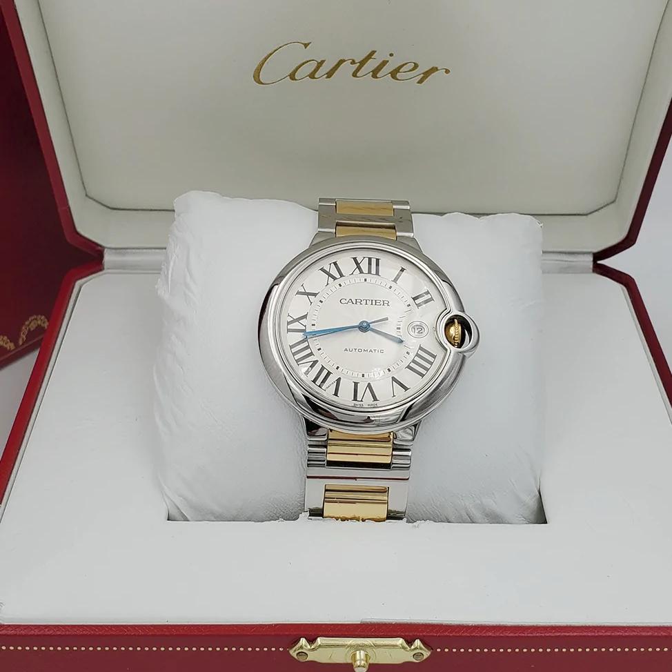 Men's Cartier 42mm Ballon Bleu Two Tone 18K Yellow Gold / Stainless Steel Wristwatch with Roman Numeral Silver Dial & Smooth Bezel. (NEW W2BB0031)