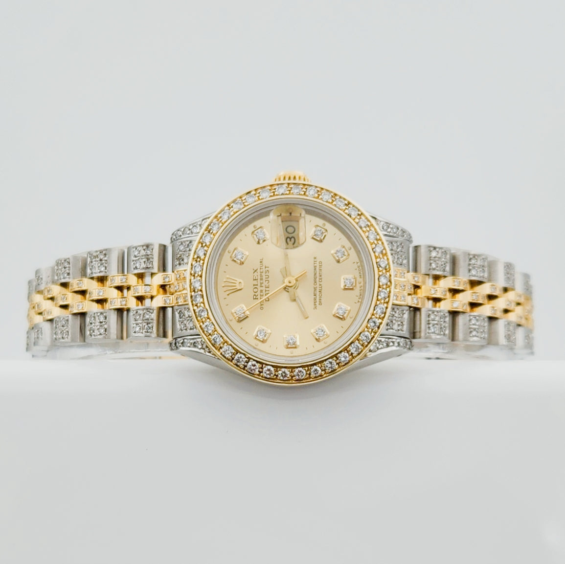 Ladies Rolex 26mm DateJust 18K Gold / Stainless Steel Wristwatch w/ Diamond B&, Diamond Dial & Diamond Bezel. (Pre-Owned)