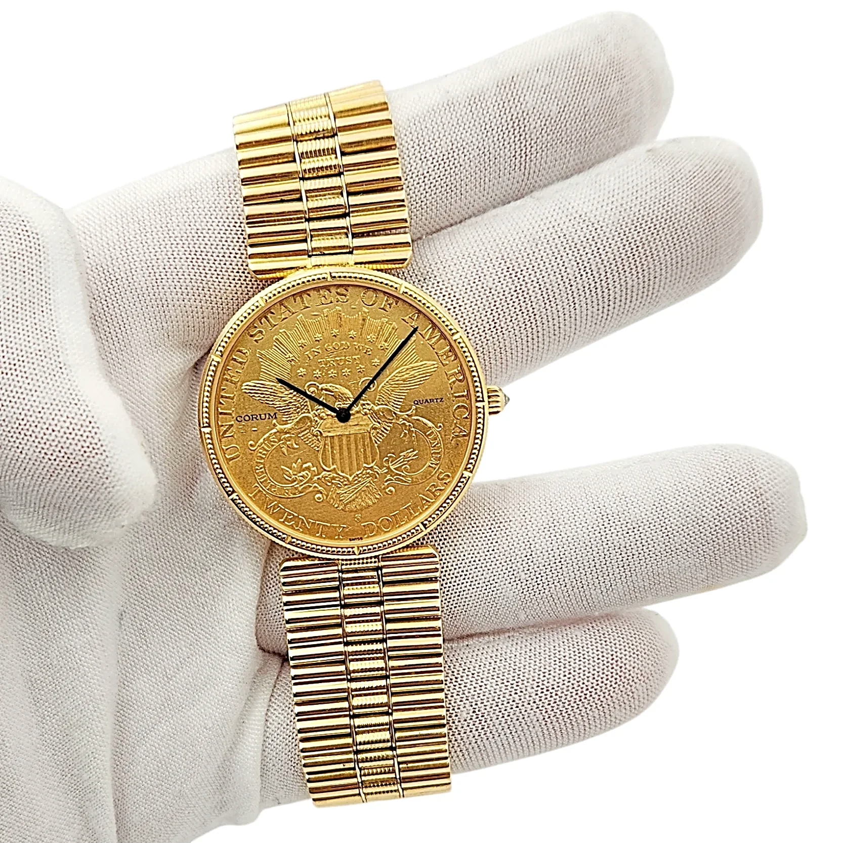 Corum 35mm American Twenty Dollars Double Eagle 22K Yellow Gold Coin Watch with 18K Yellow Gold Band and Bezel. (Pre-Owned 1893)