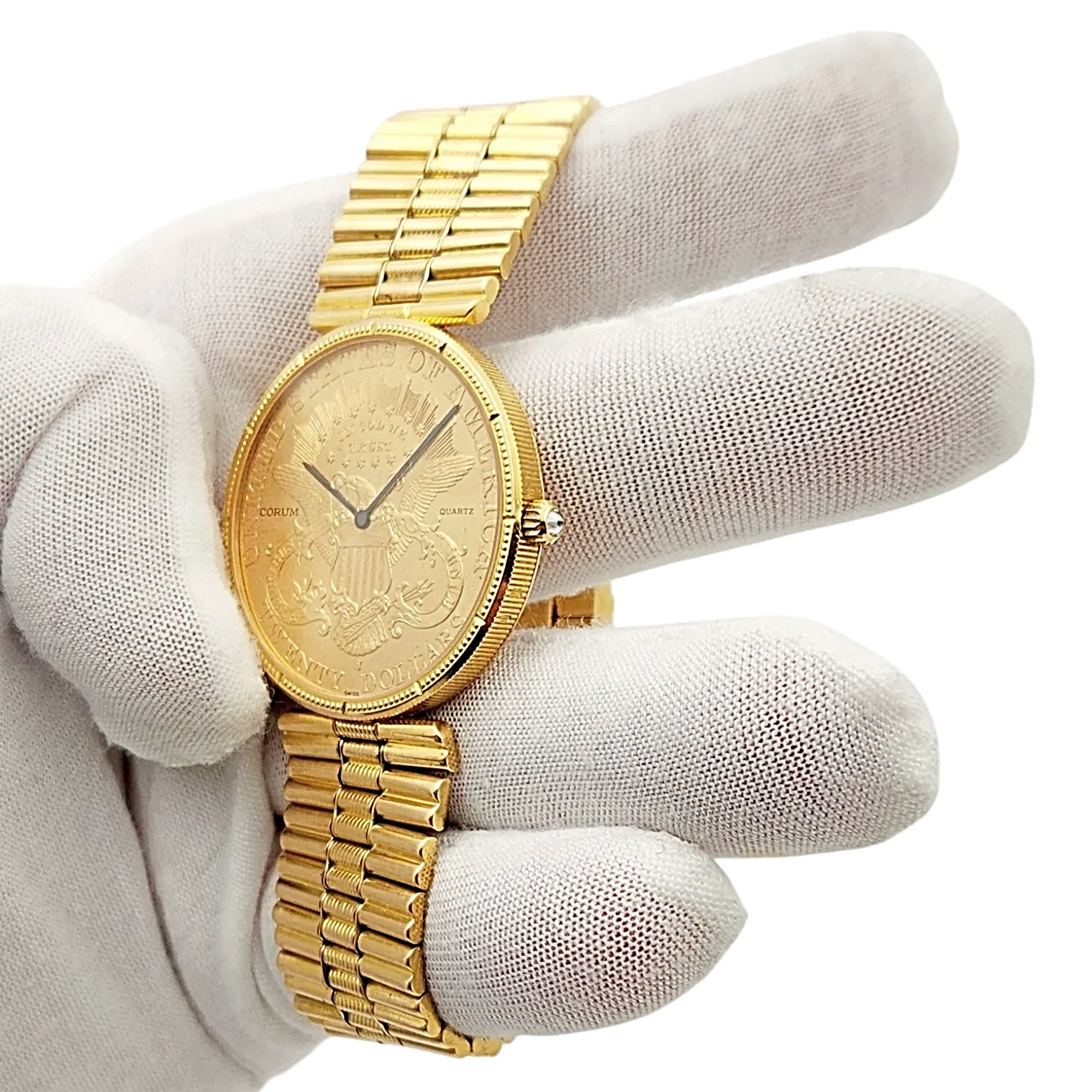 Corum 35mm American Twenty Dollars Double Eagle 22K Yellow Gold Coin Watch with 18K Yellow Gold Band and Bezel. (Pre-Owned 1893)