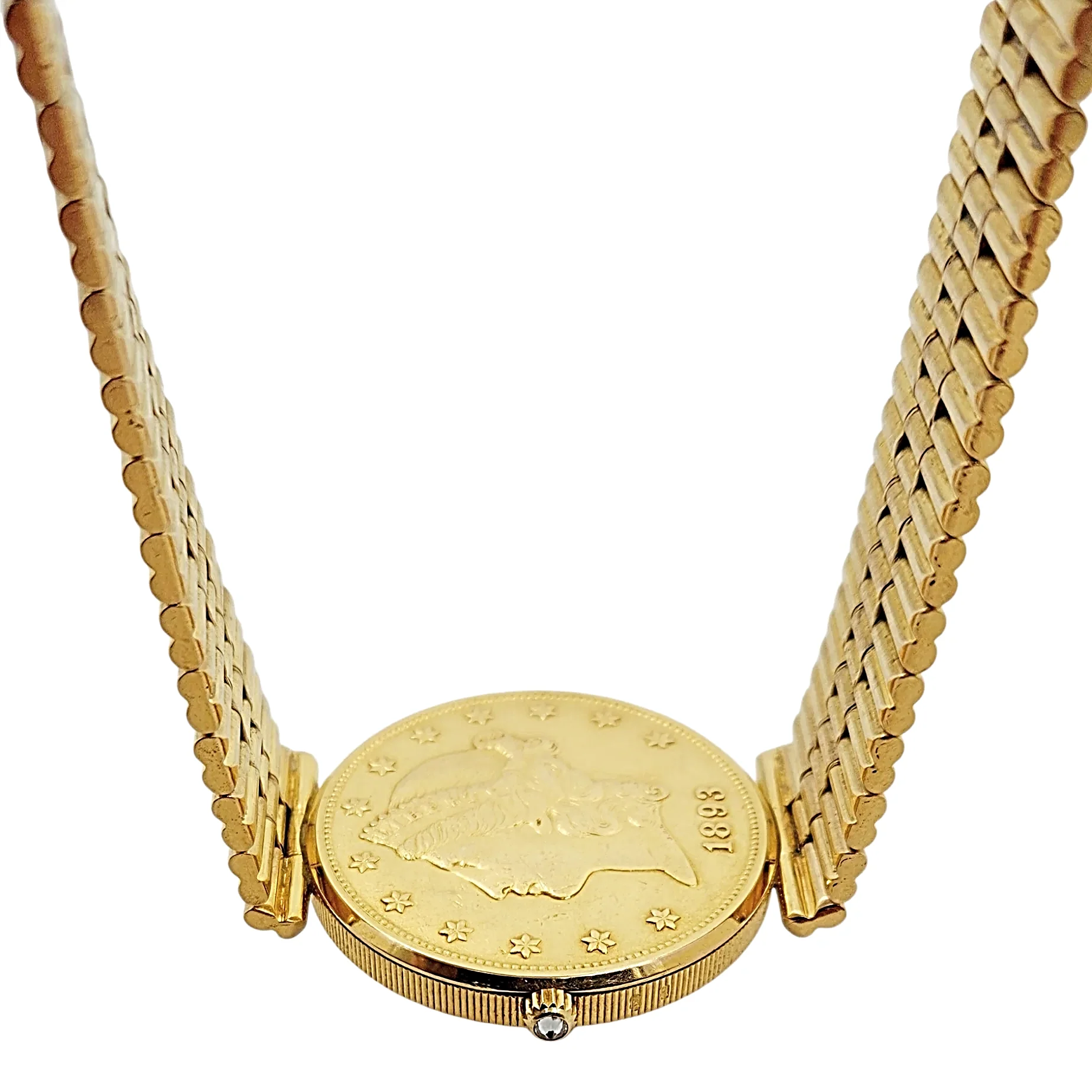 Corum 35mm American Twenty Dollars Double Eagle 22K Yellow Gold Coin Watch with 18K Yellow Gold Band and Bezel. (Pre-Owned 1893)