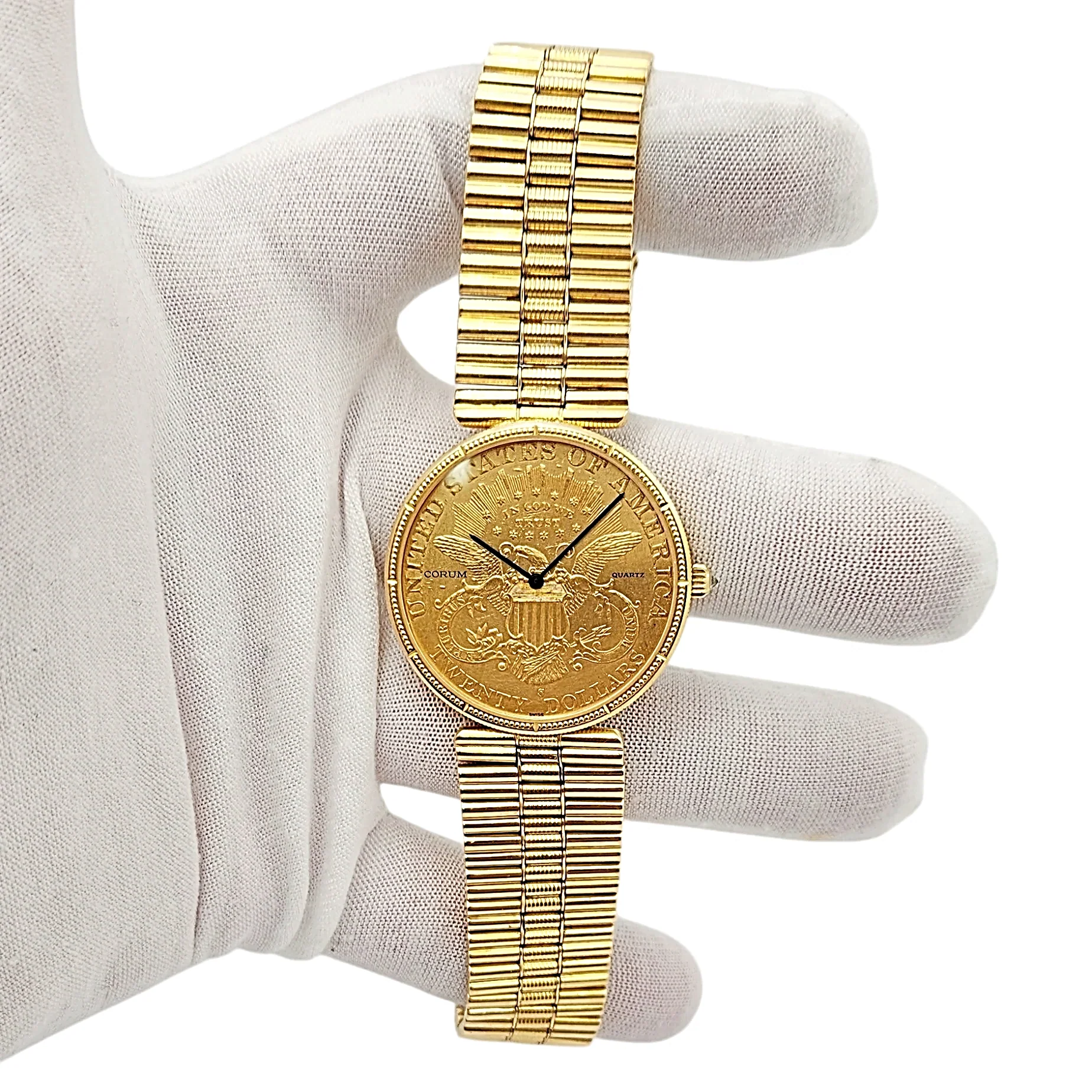 Corum 35mm American Twenty Dollars Double Eagle 22K Yellow Gold Coin Watch with 18K Yellow Gold Band and Bezel. (Pre-Owned 1893)