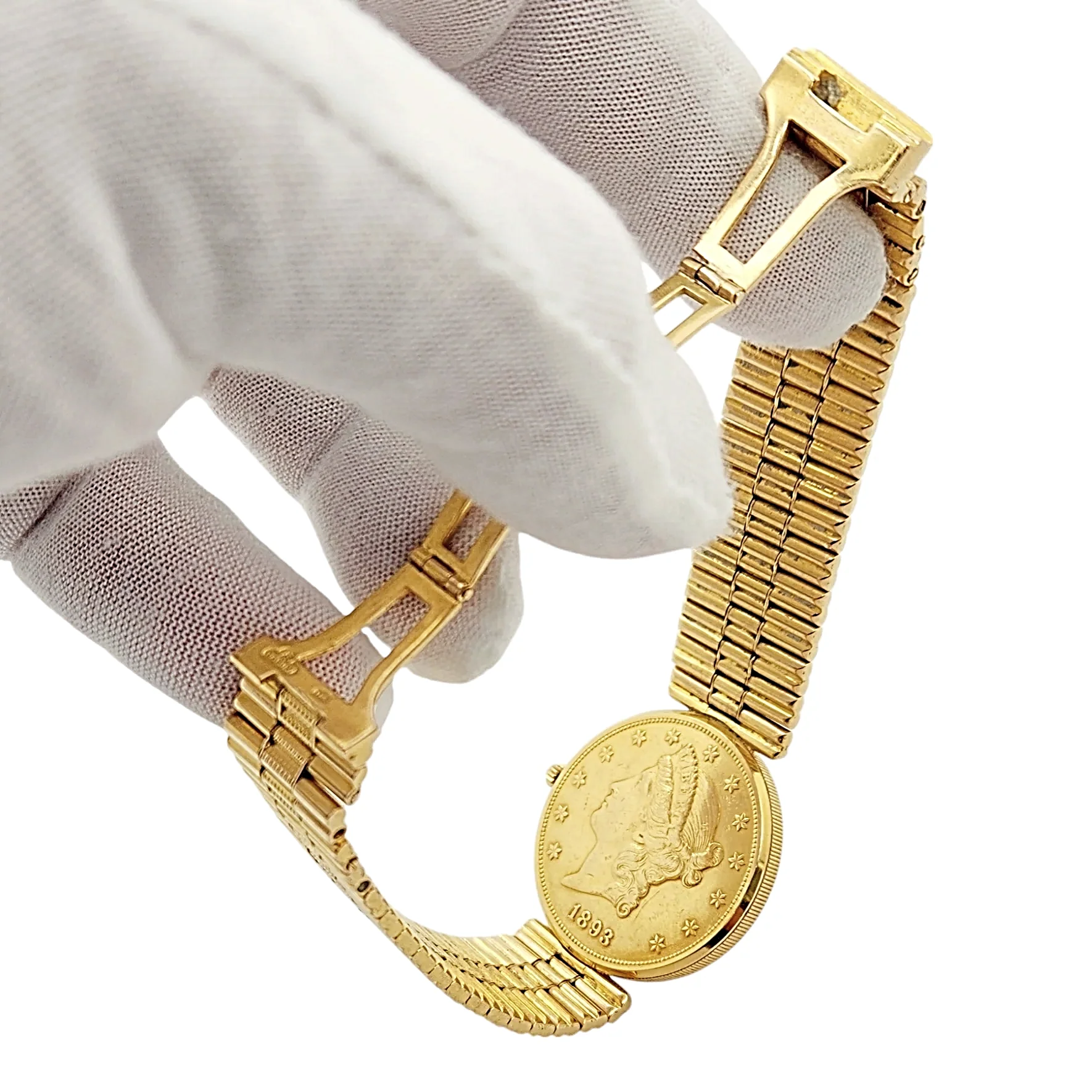 Corum 35mm American Twenty Dollars Double Eagle 22K Yellow Gold Coin Watch with 18K Yellow Gold Band and Bezel. (Pre-Owned 1893)