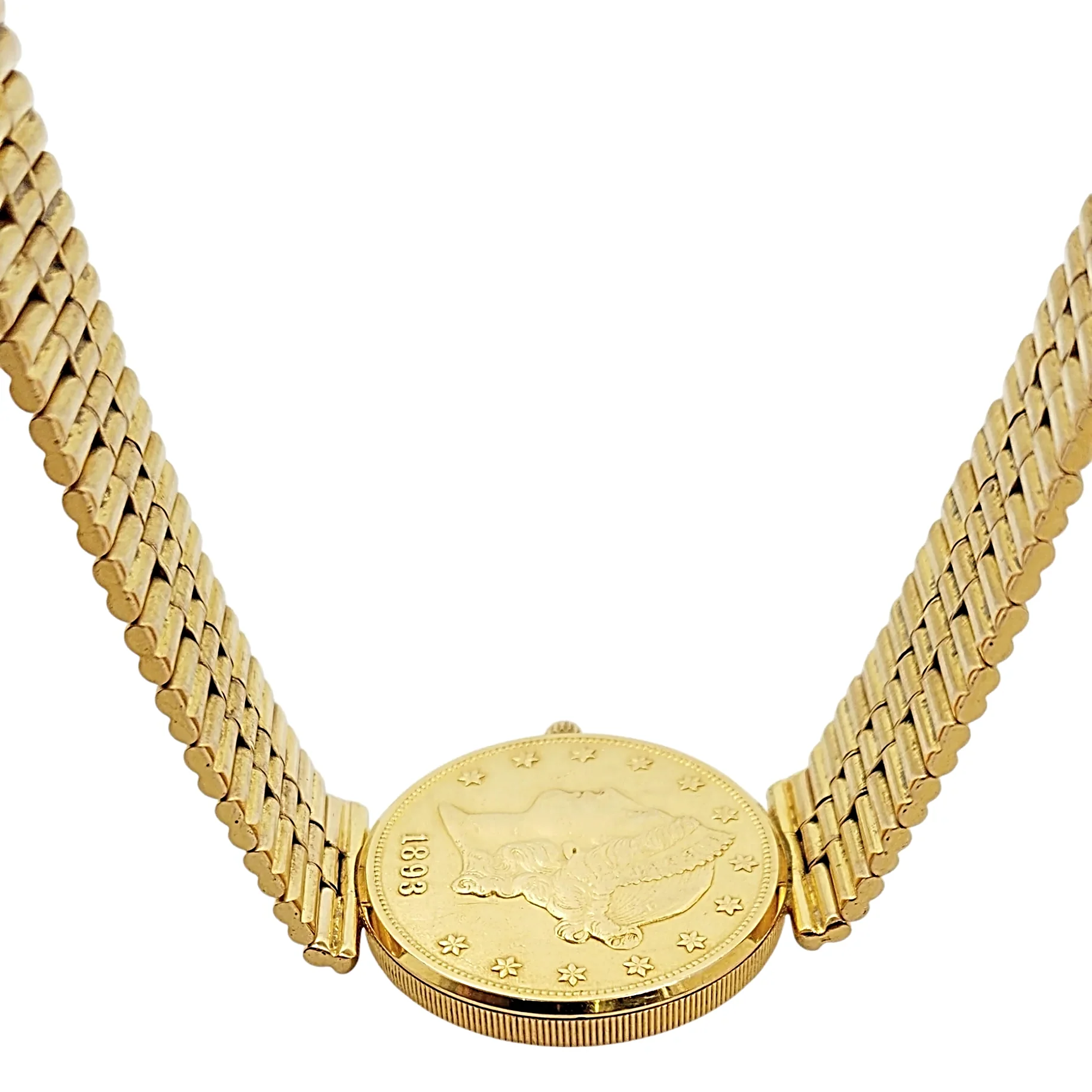 Corum 35mm American Twenty Dollars Double Eagle 22K Yellow Gold Coin Watch with 18K Yellow Gold Band and Bezel. (Pre-Owned 1893)