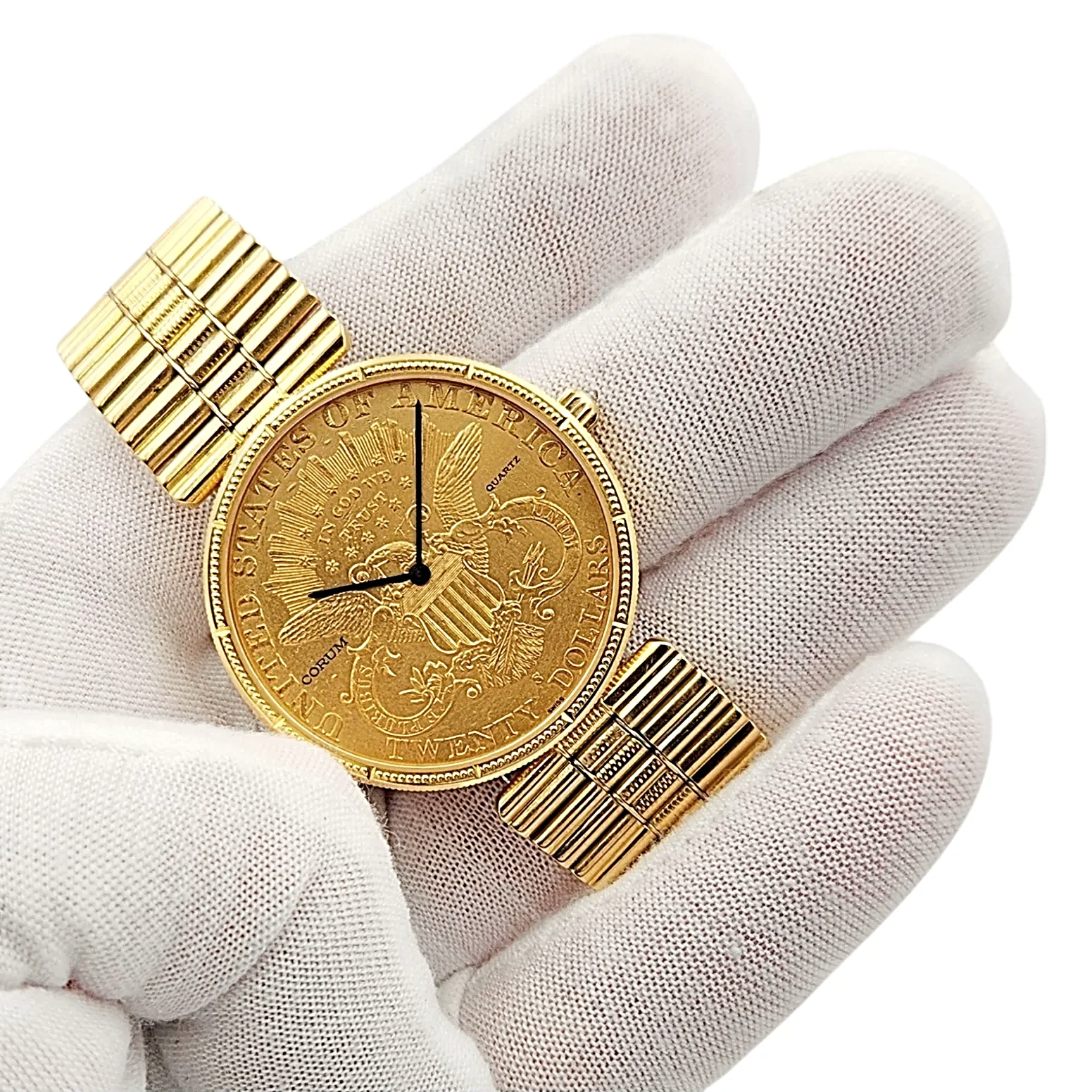 Corum 35mm American Twenty Dollars Double Eagle 22K Yellow Gold Coin Watch with 18K Yellow Gold Band and Bezel. (Pre-Owned 1893)