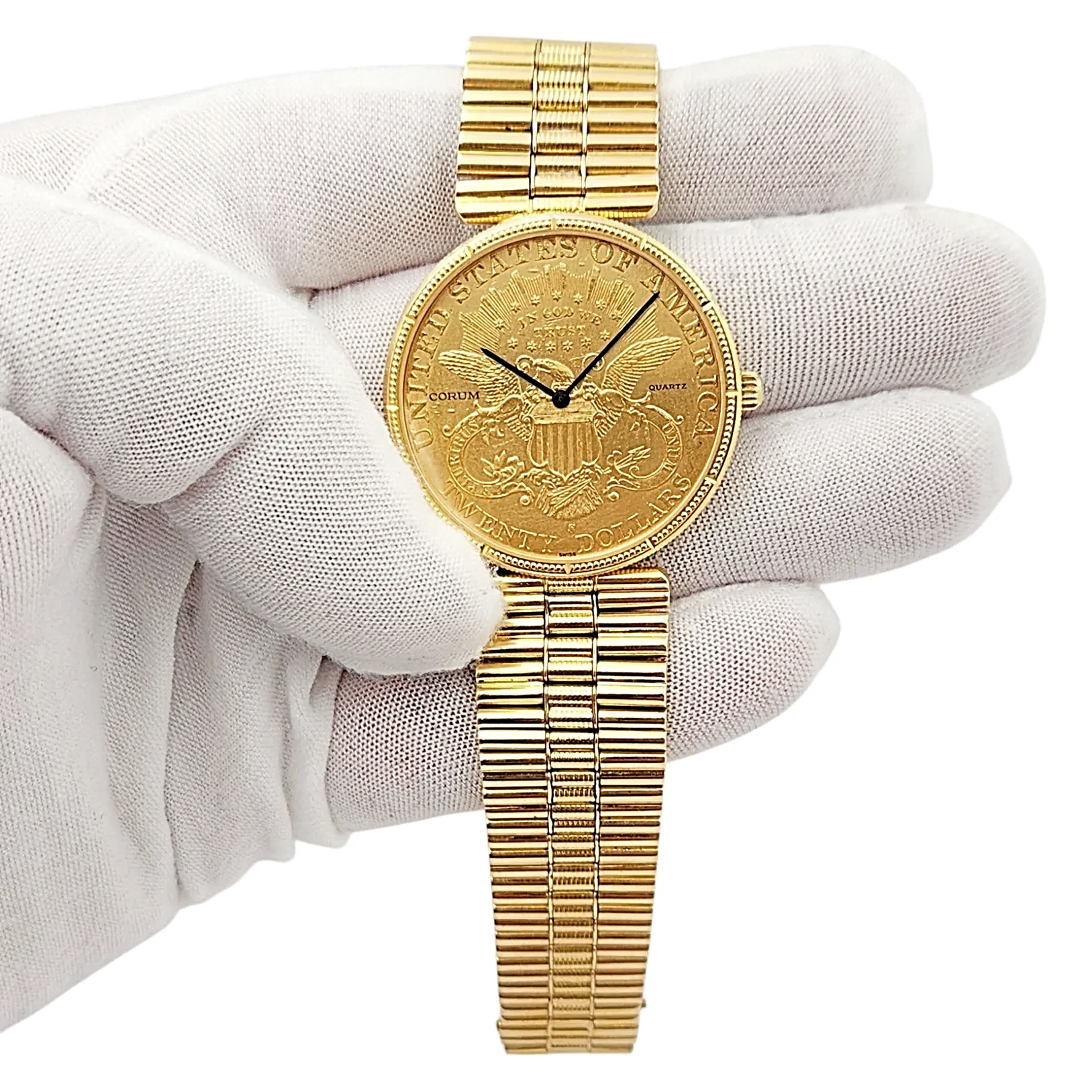 Corum 35mm American Twenty Dollars Double Eagle 22K Yellow Gold Coin Watch with 18K Yellow Gold Band and Bezel. (Pre-Owned 1893)