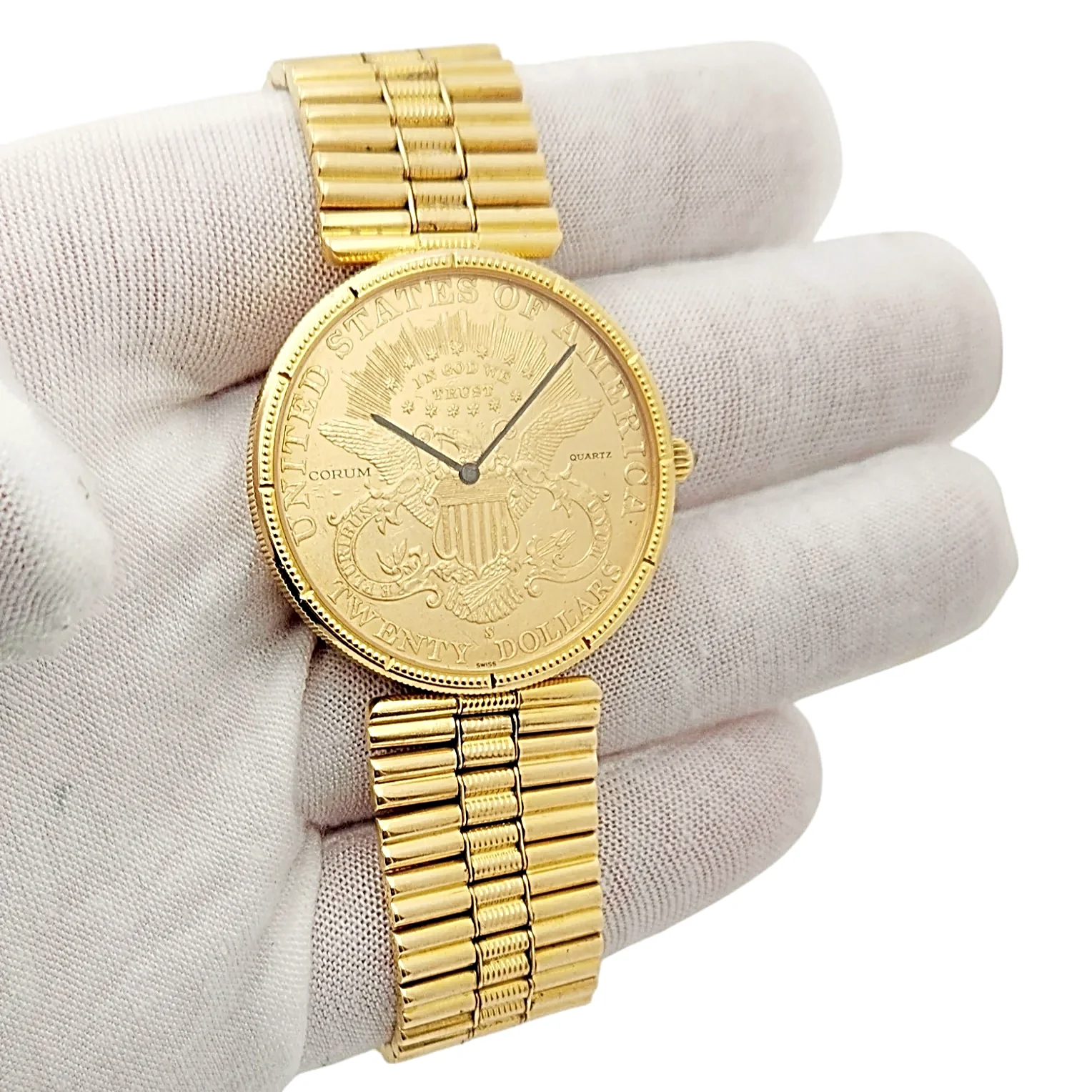Corum 35mm American Twenty Dollars Double Eagle 22K Yellow Gold Coin Watch with 18K Yellow Gold Band and Bezel. (Pre-Owned 1893)