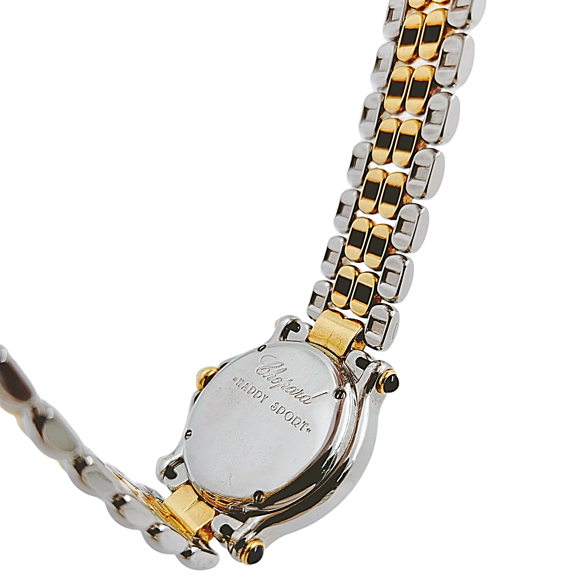 Ladies Chopard 26mm Happy Sport Five Diamond 18K Yellow Gold / Stainless Steel Watch with White Dial and Diamond Bezel. (Pre-Owned 27/8251-23)