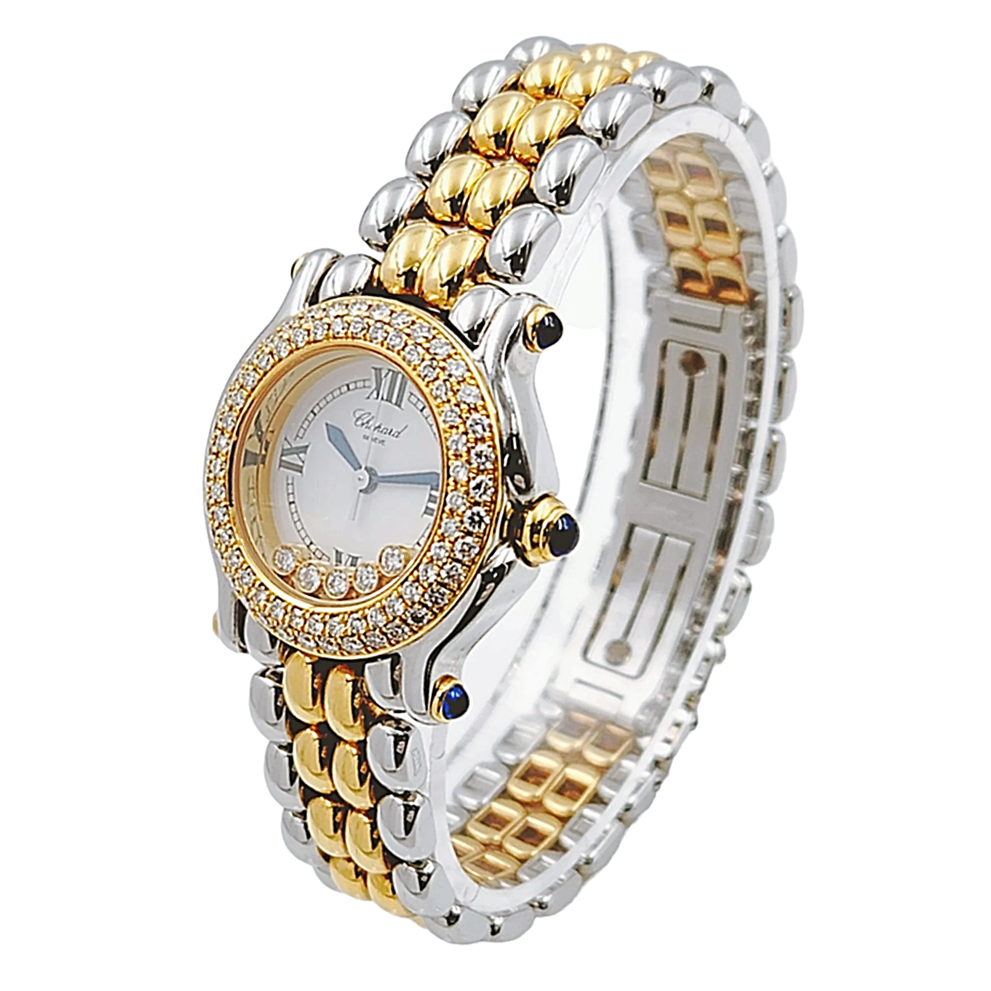 Ladies Chopard 26mm Happy Sport Five Diamond 18K Yellow Gold / Stainless Steel Watch with White Dial and Diamond Bezel. (Pre-Owned 27/8251-23)