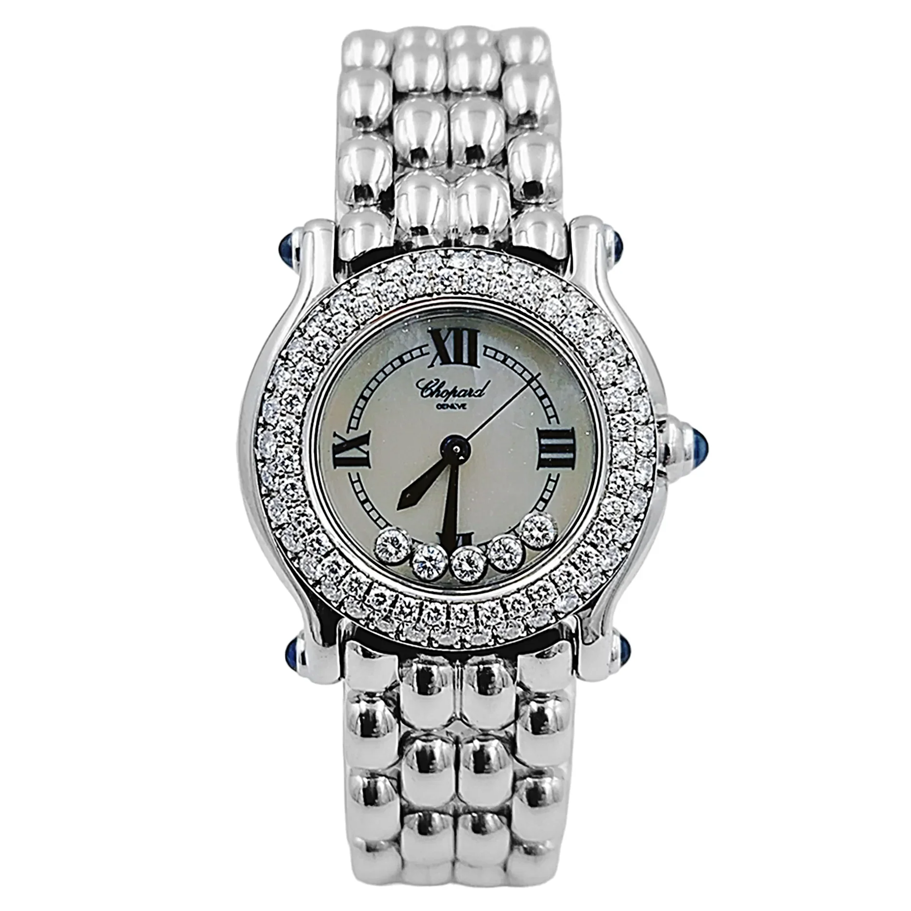 Ladies Chopard 26mm Happy Sport Five Diamond Stainless Steel Watch with Mother of Pearl Dial and Diamond Bezel. (Pre-Owned 27/8250-23)