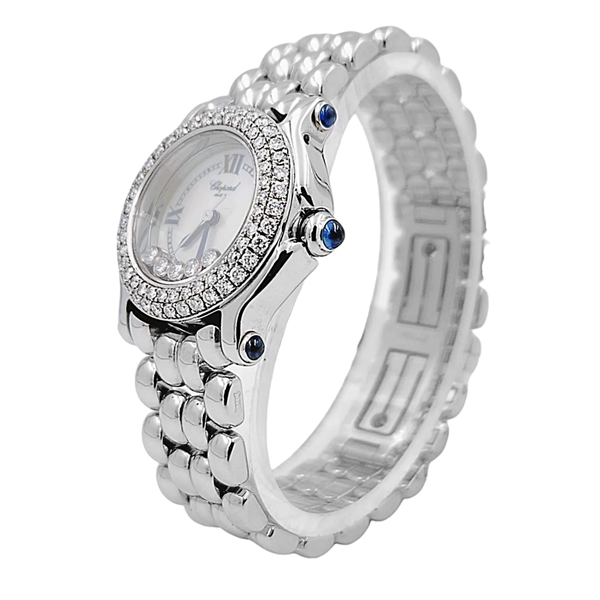 Ladies Chopard 26mm Happy Sport Five Diamond Stainless Steel Watch with Mother of Pearl Dial and Diamond Bezel. (Pre-Owned 27/8250-23)
