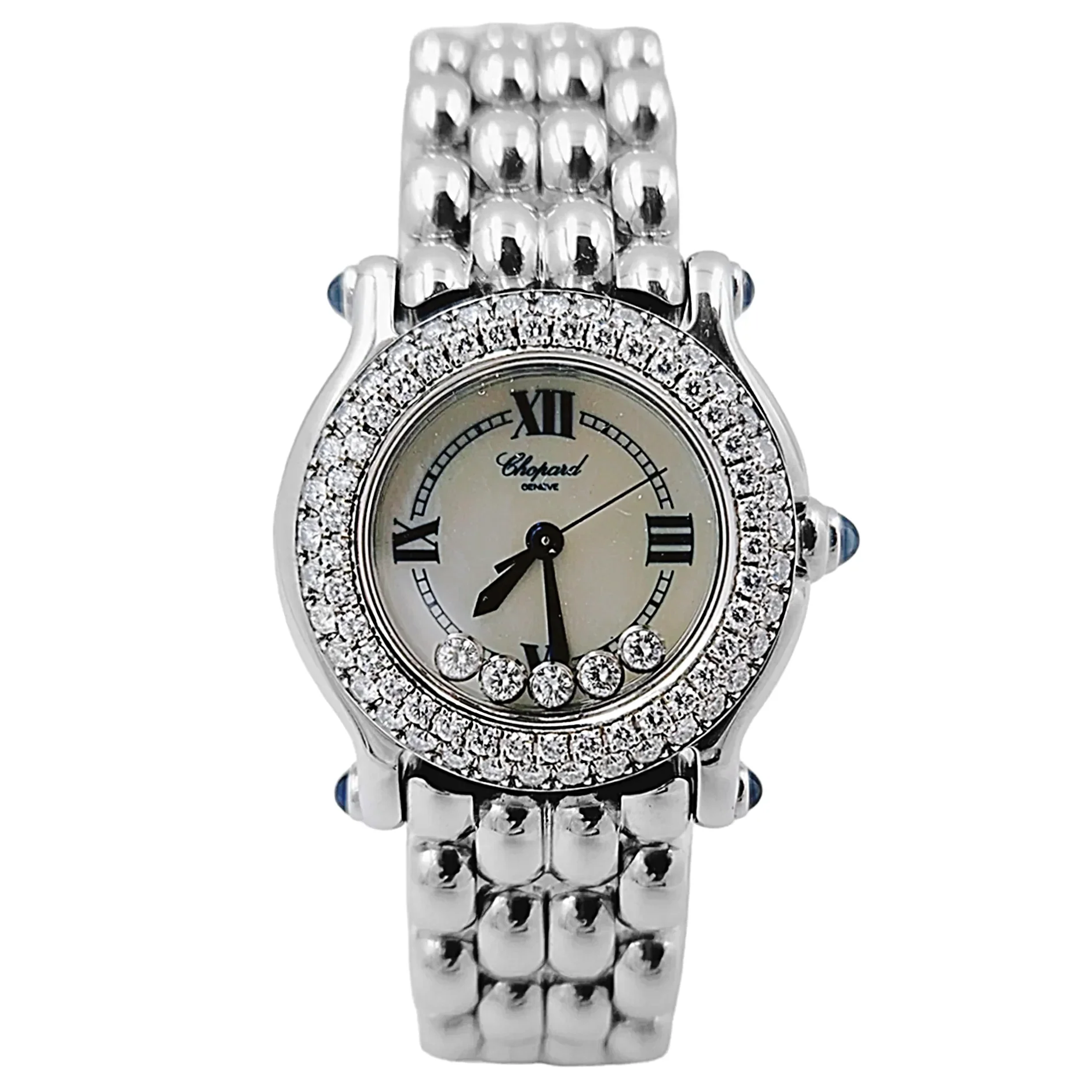 Ladies Chopard 26mm Happy Sport Five Diamond Stainless Steel Watch with Mother of Pearl Dial and Diamond Bezel. (Pre-Owned 27/8250-23)