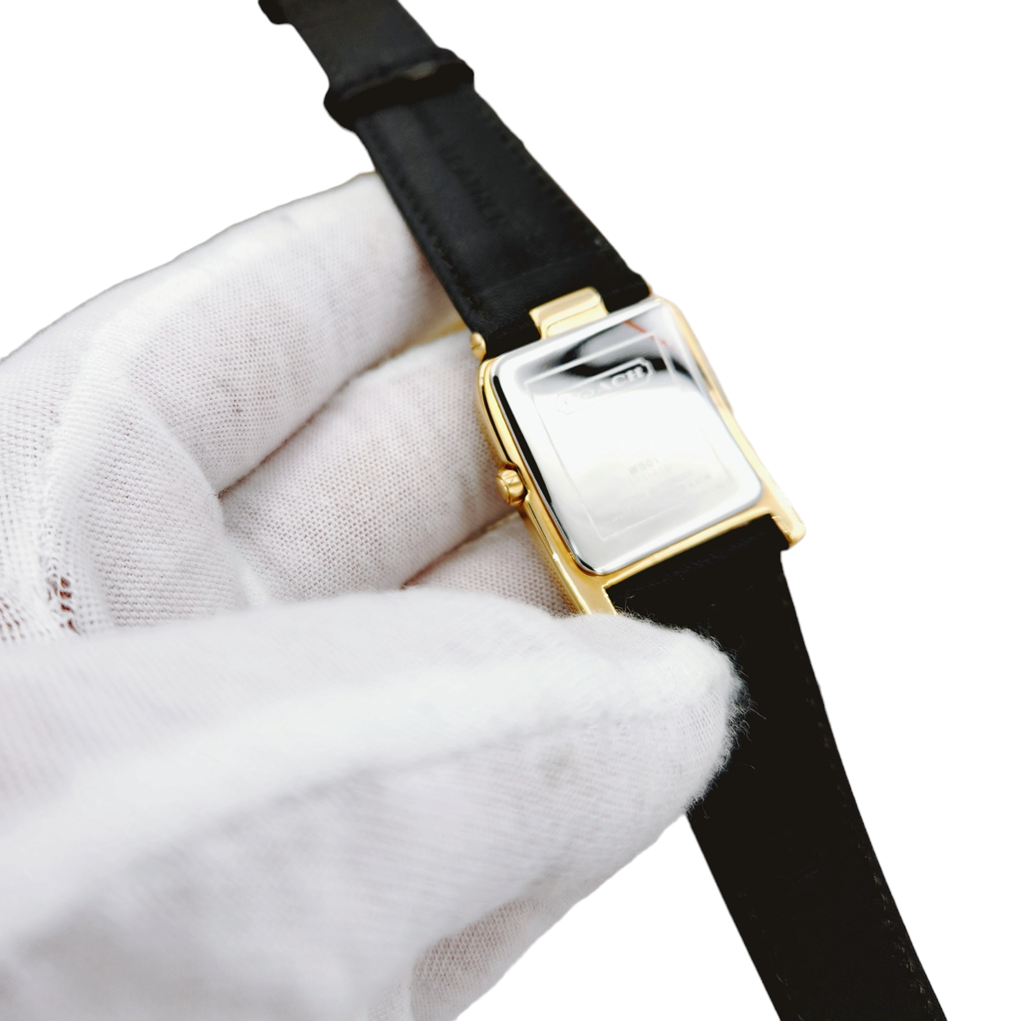 Ladies Coach 26mm Gold Plated Watch with Genuine Black Leather Band and White Dial. (NEW W501)
