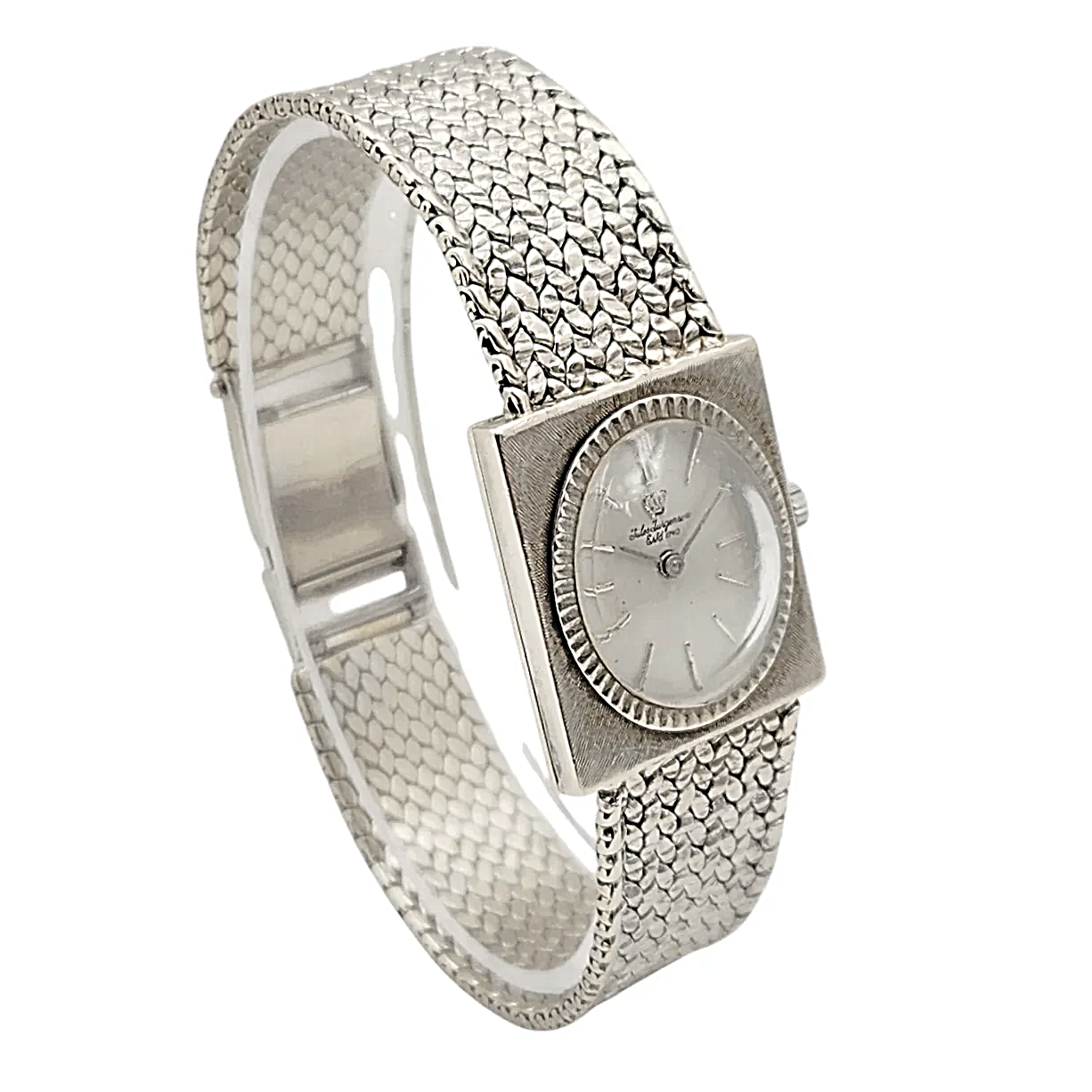Ladies Jules Jurgensen 25mm Vintage 14K White Gold Watch with Silver Oval Dial. (Pre-Owned)