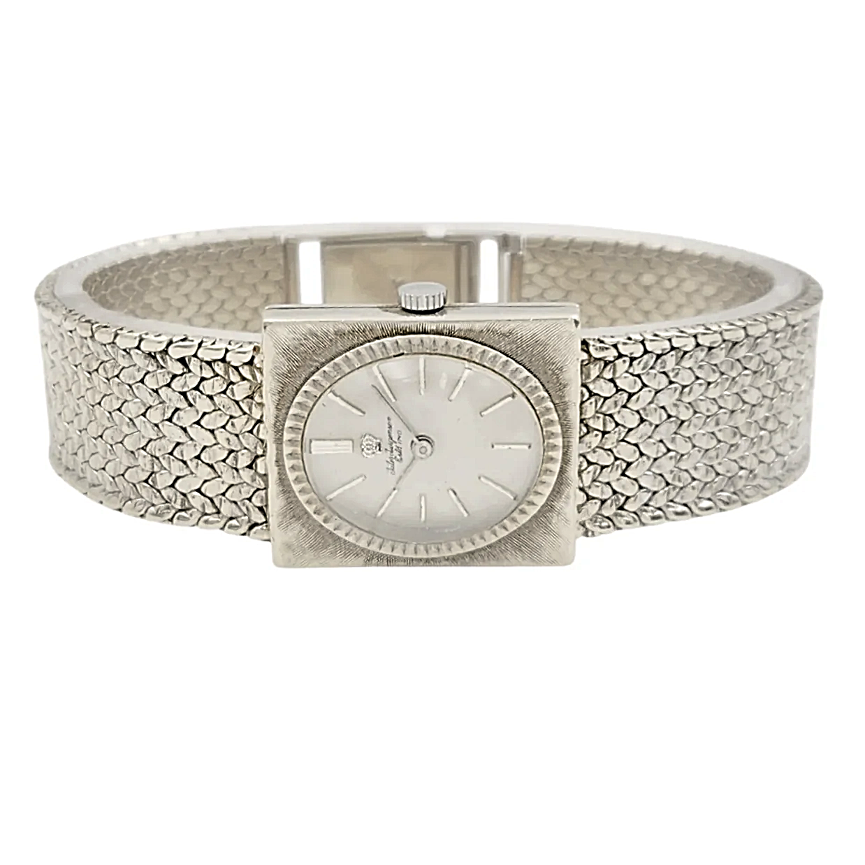 Ladies Jules Jurgensen 25mm Vintage 14K White Gold Watch with Silver Oval Dial. (Pre-Owned)
