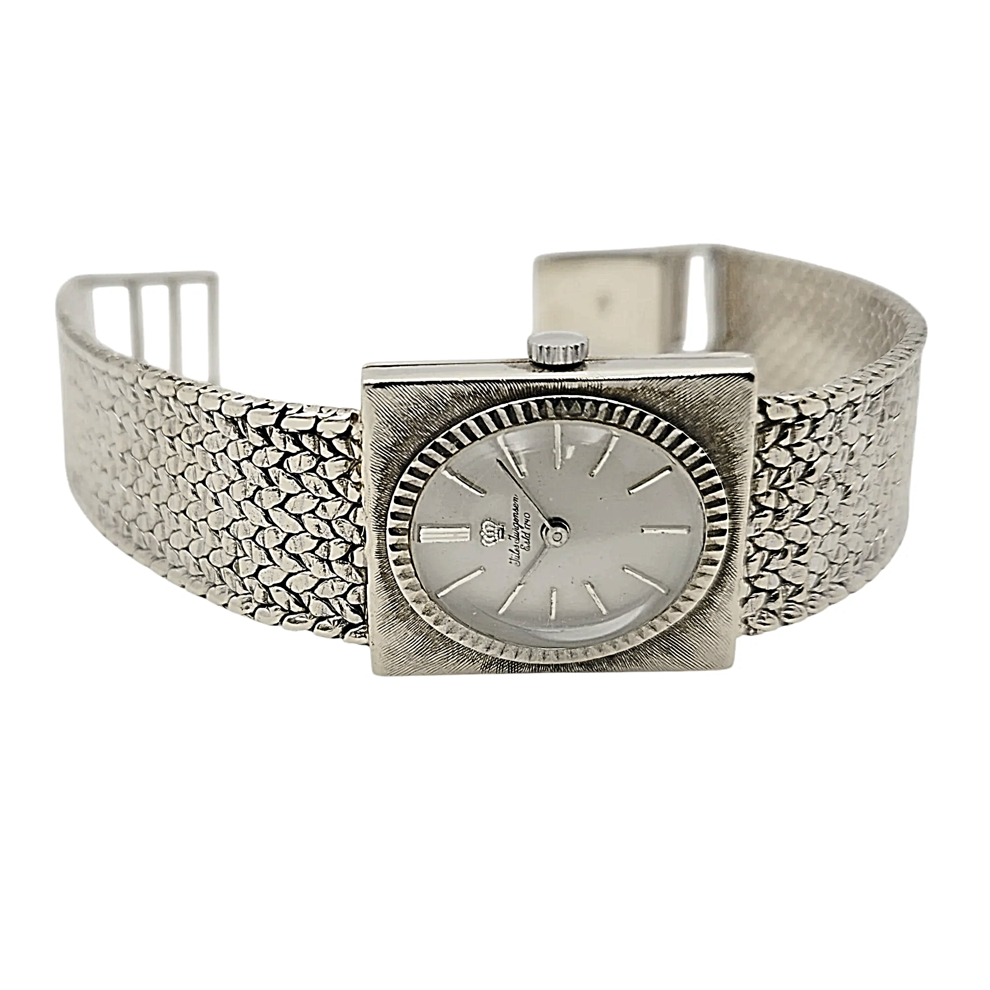 Ladies Jules Jurgensen 25mm Vintage 14K White Gold Watch with Silver Oval Dial. (Pre-Owned)