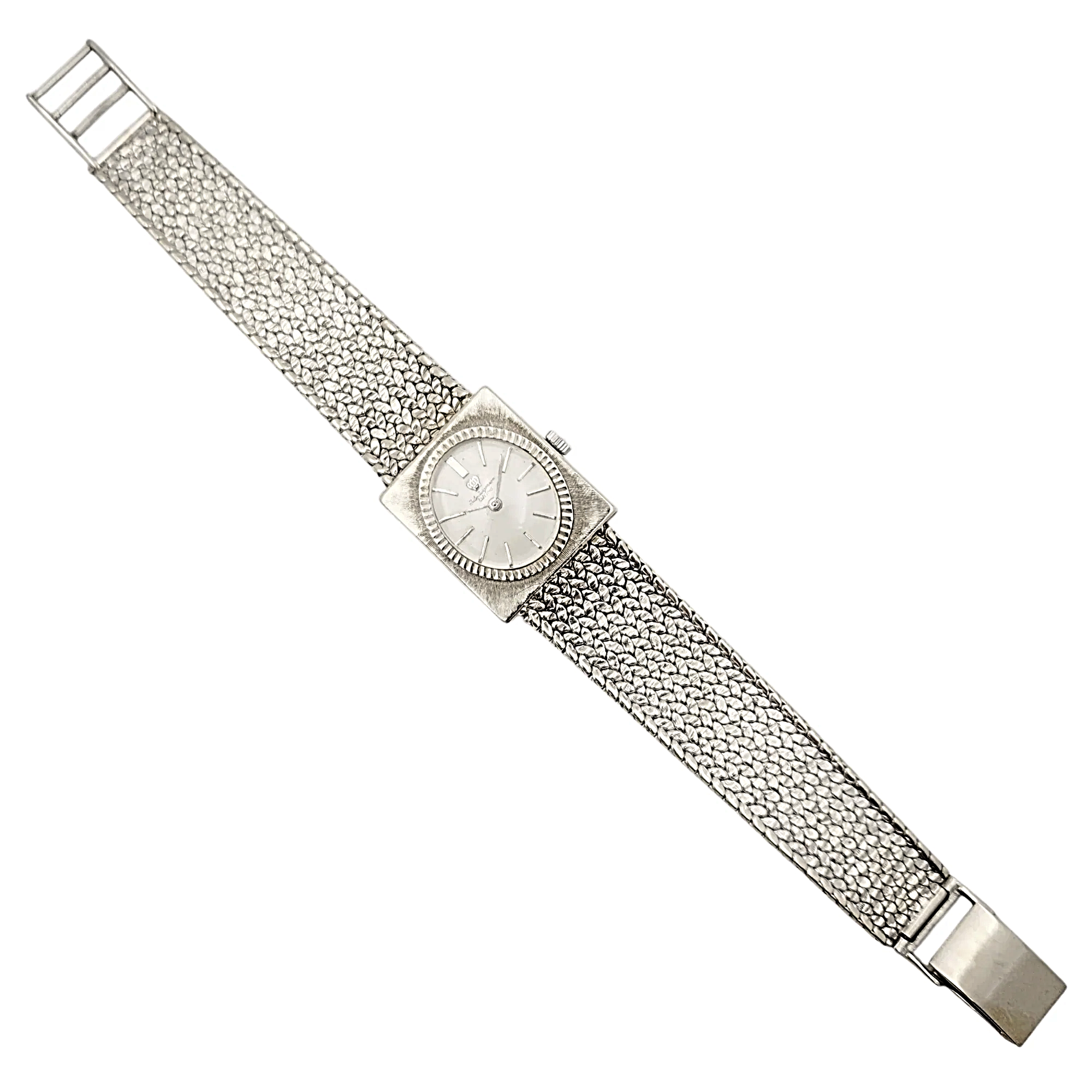 Ladies Jules Jurgensen 25mm Vintage 14K White Gold Watch with Silver Oval Dial. (Pre-Owned)