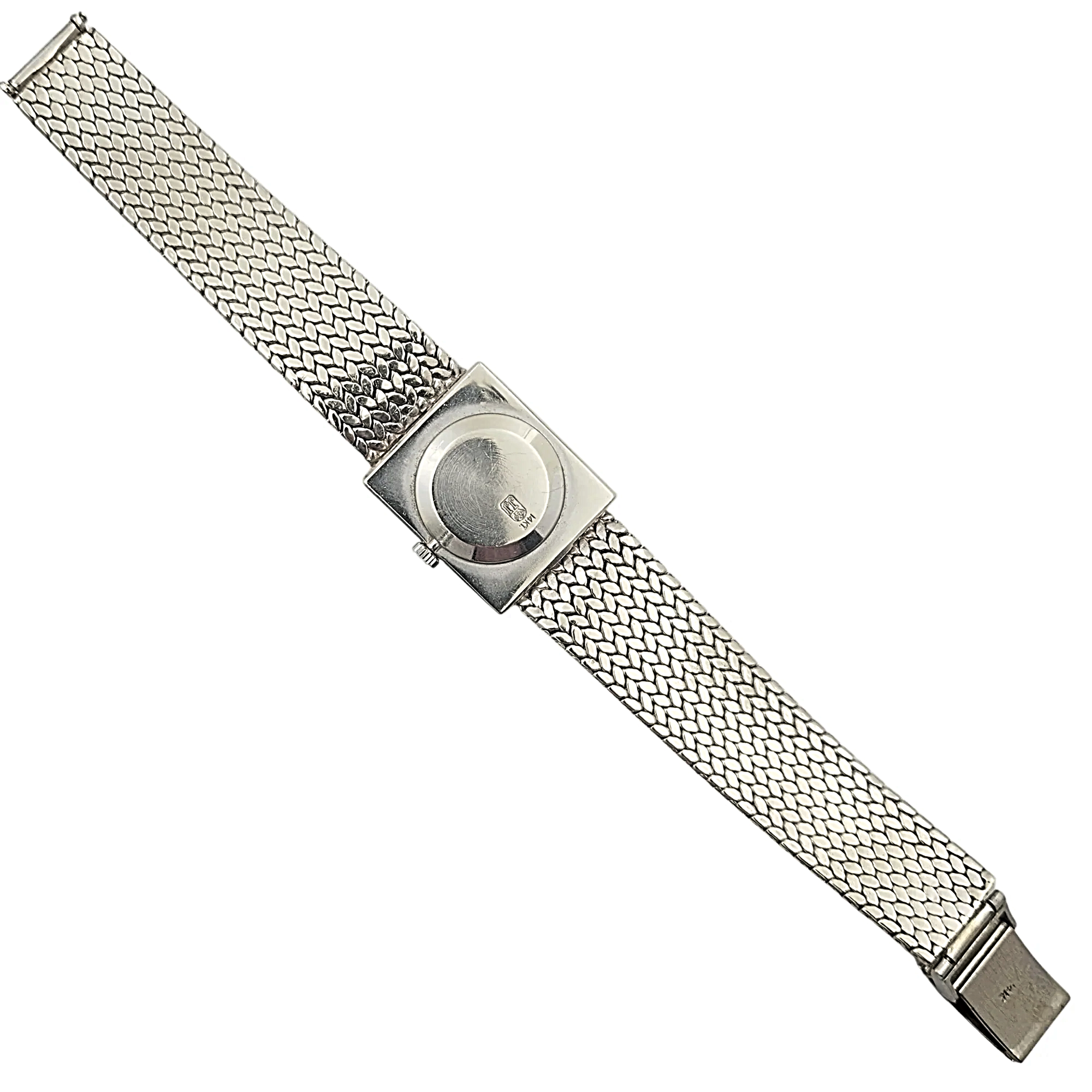 Ladies Jules Jurgensen 25mm Vintage 14K White Gold Watch with Silver Oval Dial. (Pre-Owned)