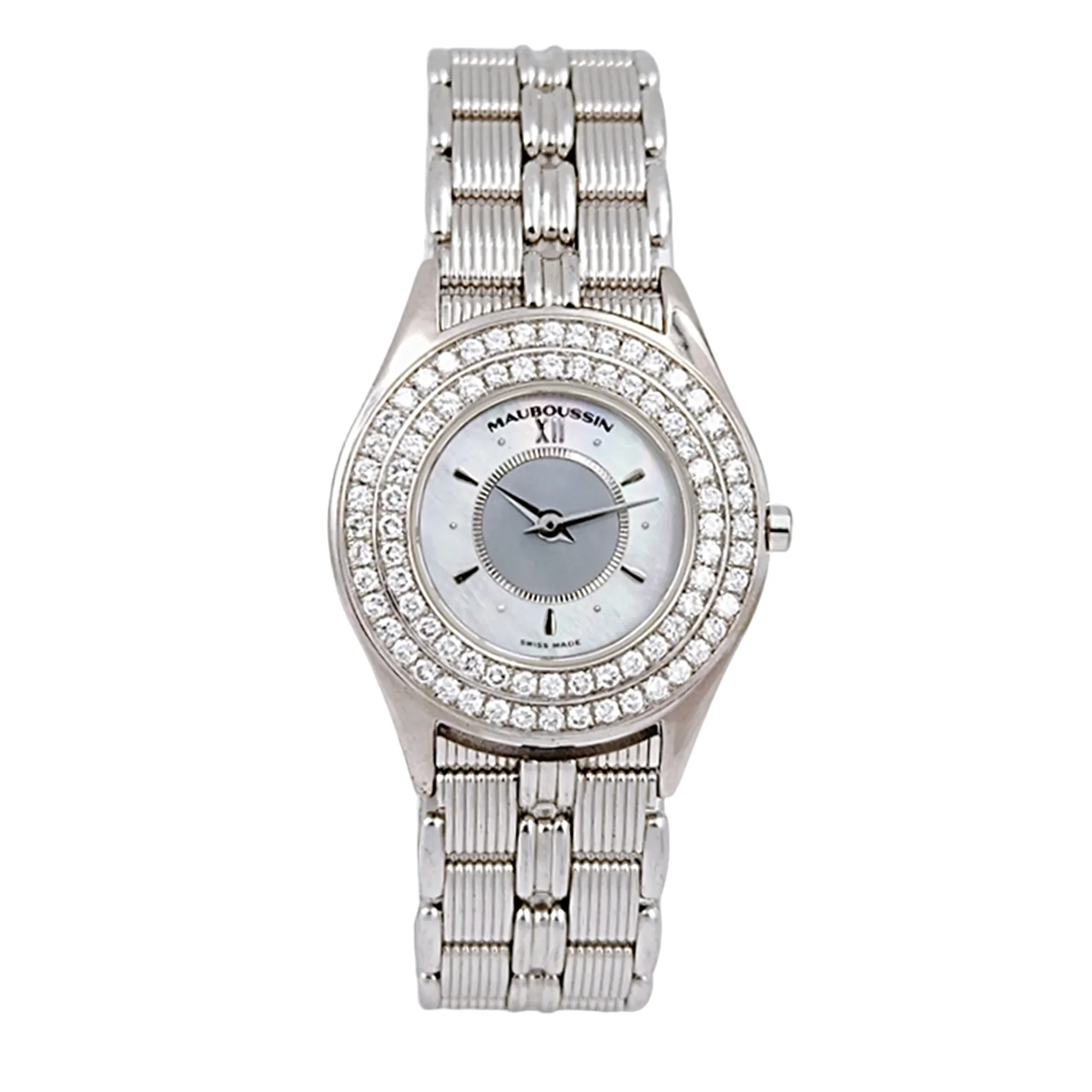 Ladies Mauboussin 26mm - 18K White Gold Watch With Mother of Peal Dial and Diamond Bezel. (Pre-Owned 63683)