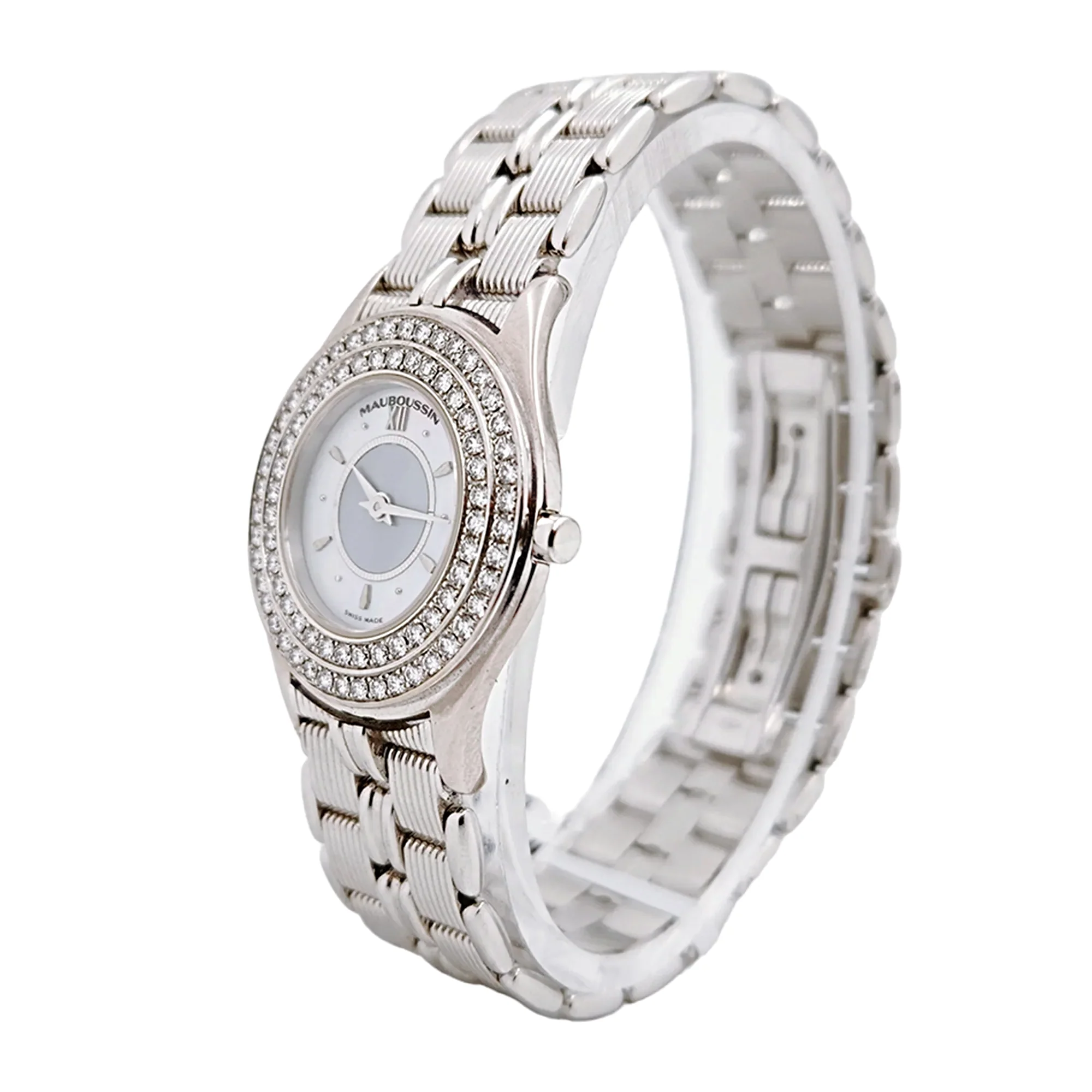 Ladies Mauboussin 26mm - 18K White Gold Watch With Mother of Peal Dial and Diamond Bezel. (Pre-Owned 63683)