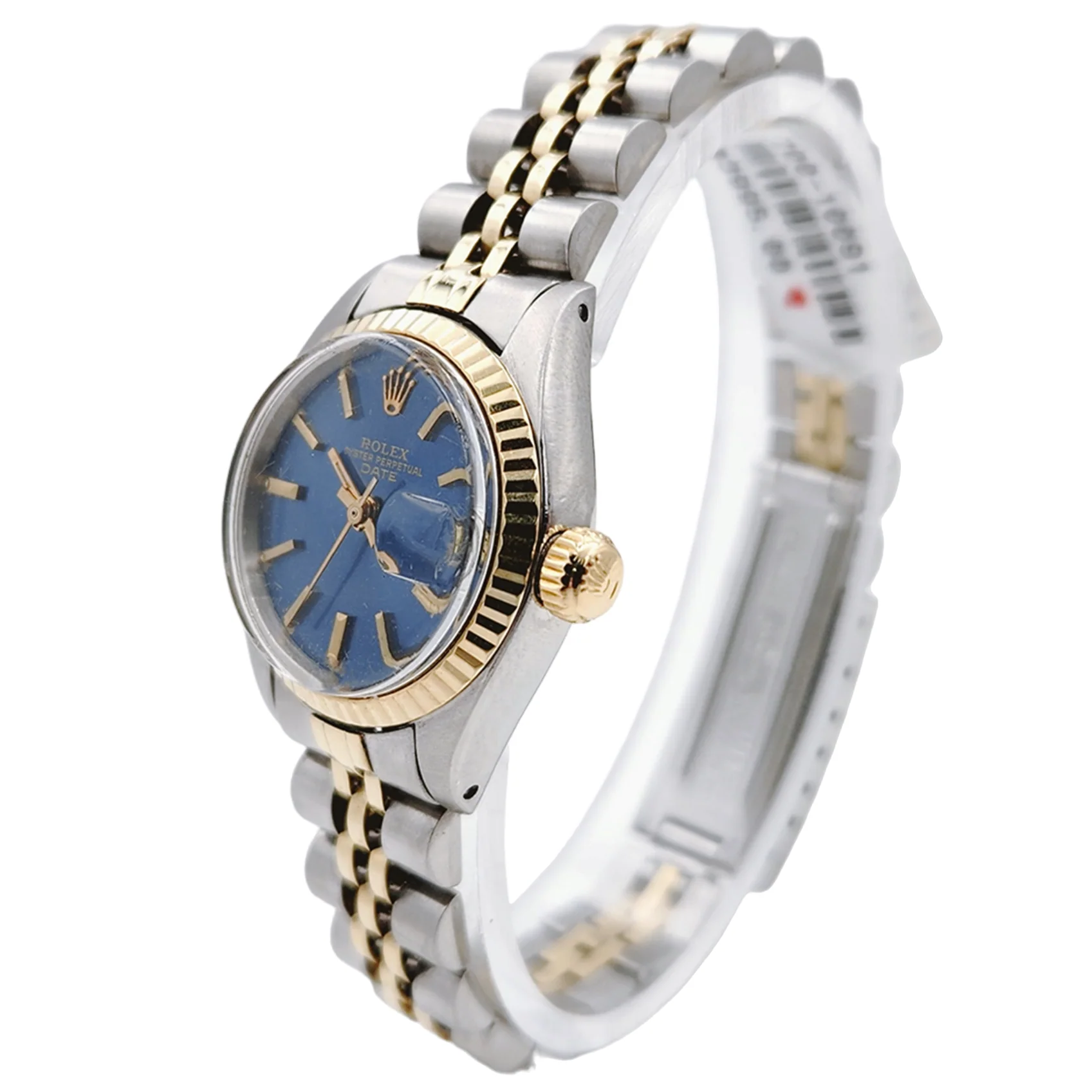 Ladies Rolex 26mm DateJust Two Tone 18K Yellow Gold / Stainless Steel Watch with Blue Dial and Fluted Bezel. (Pre-Owned 6917)