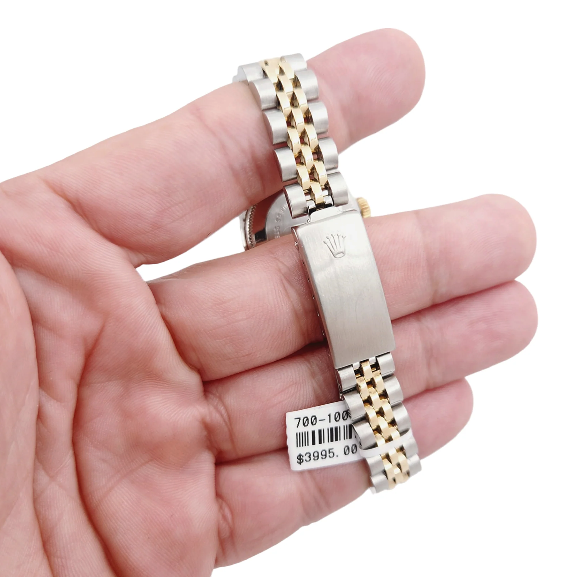 Ladies Rolex 26mm DateJust Two Tone 18K Yellow Gold / Stainless Steel Watch with Blue Dial and Fluted Bezel. (Pre-Owned 6917)