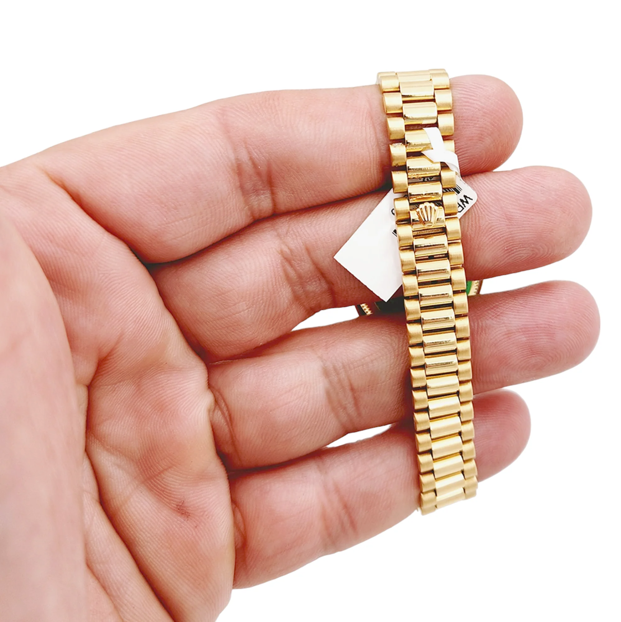 Ladies Rolex 26mm Presidential 18K Solid Yellow Gold Watch with Gold Tapestry Diamond Dial and Diamond Bezel. (Pre-Owned 69174)