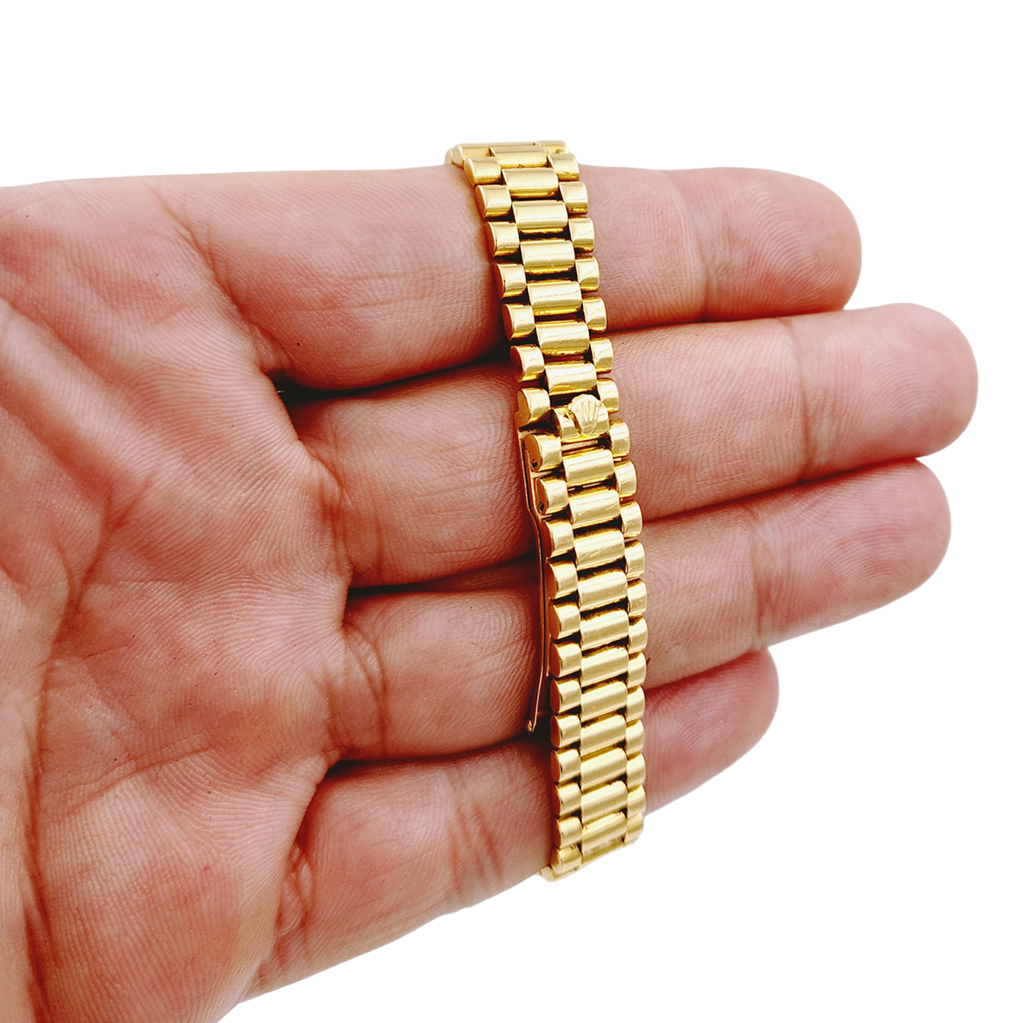 Ladies Rolex 26mm Presidential 18K Yellow Gold Watch with White Roman Numeral Dial and Diamond Bezel. (Pre-Owned 69178)