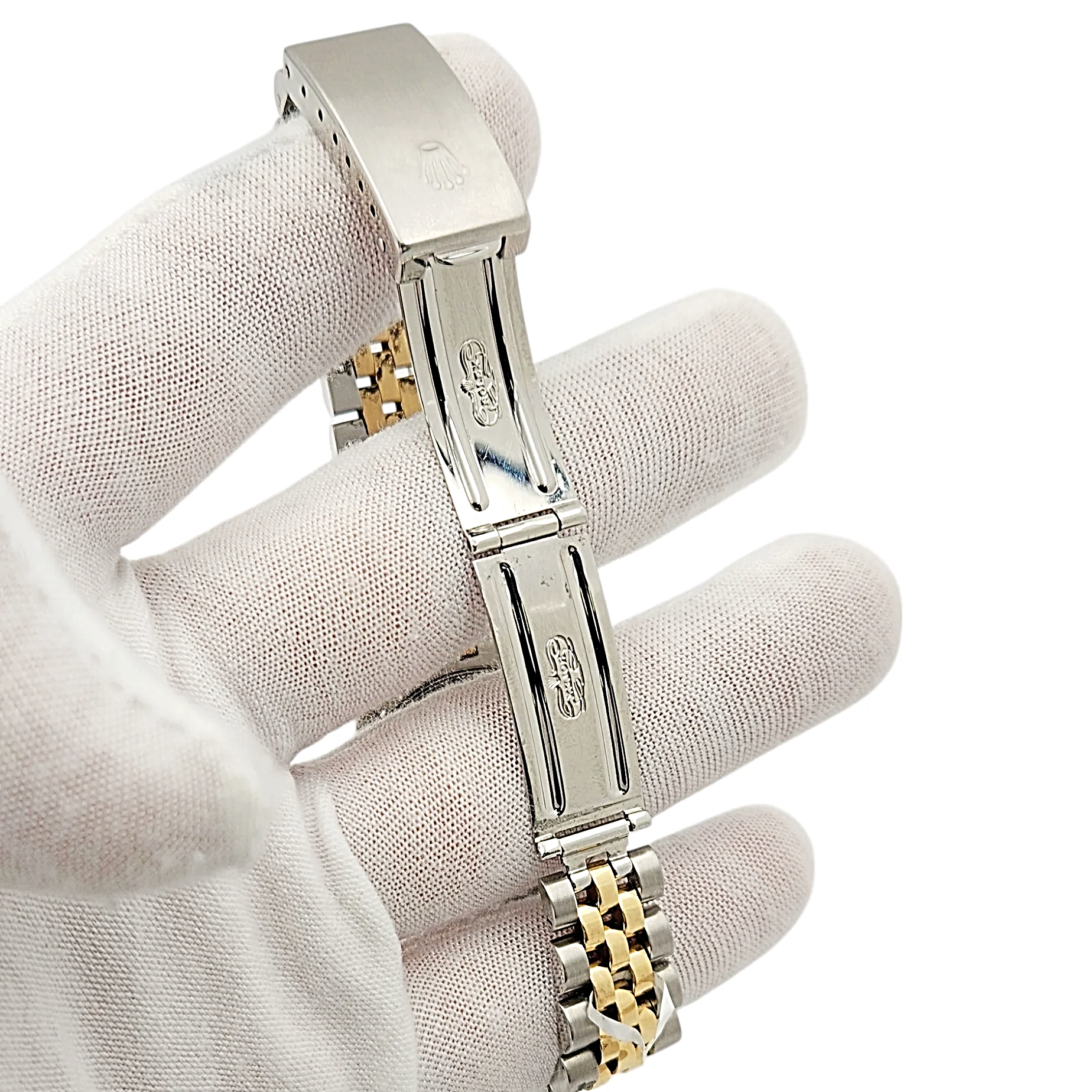Ladies Rolex Midsize 31mm DateJust Two Tone 18K Yellow Gold / Stainless Steel Watch with Gold Dial and Diamond Bezel. (Pre-Owned 68273)