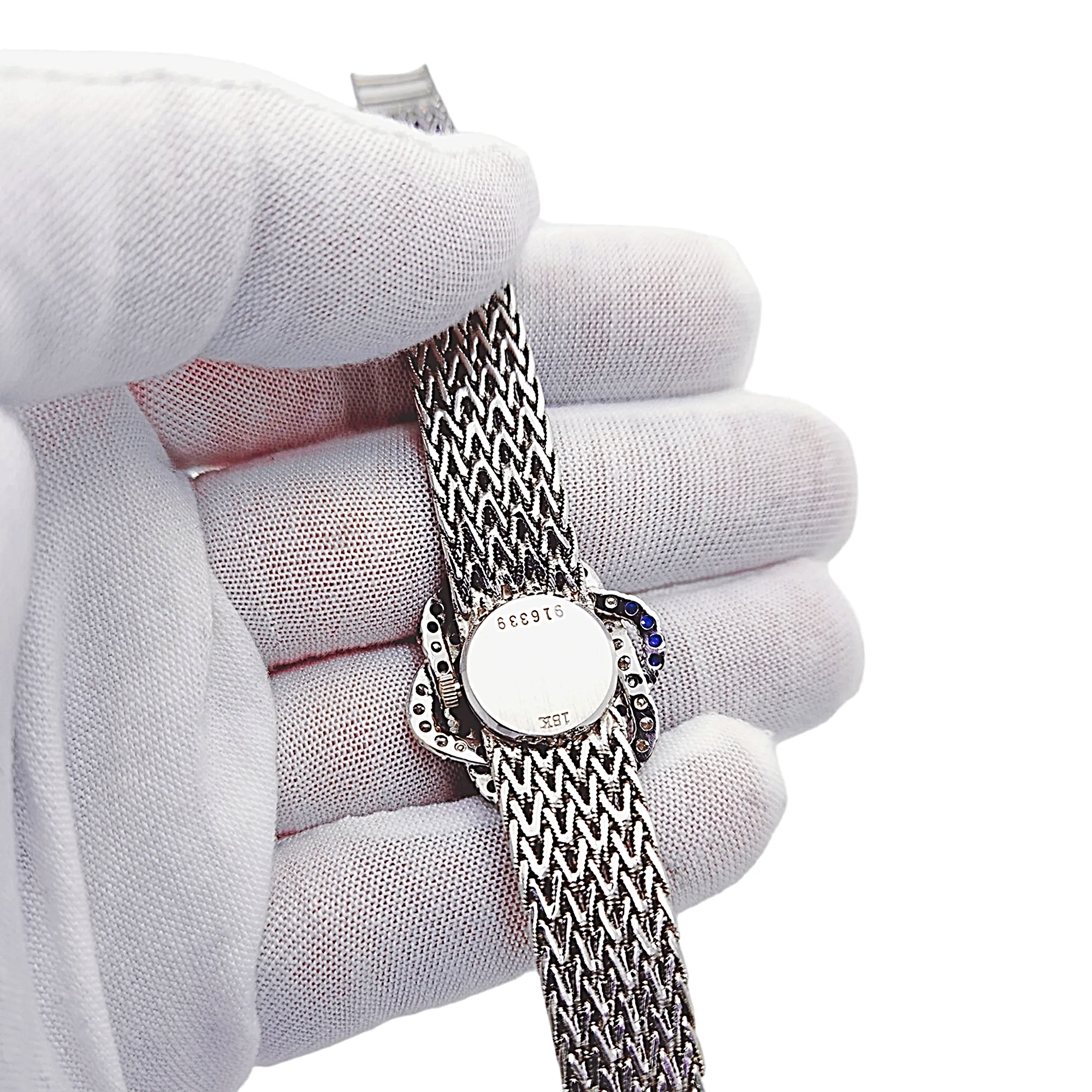 Ladies Universal Genève Vintage 22mm Watch with Blue Saphire / Natural Diamonds in 18K White Gold Band. (Pre-Owned)