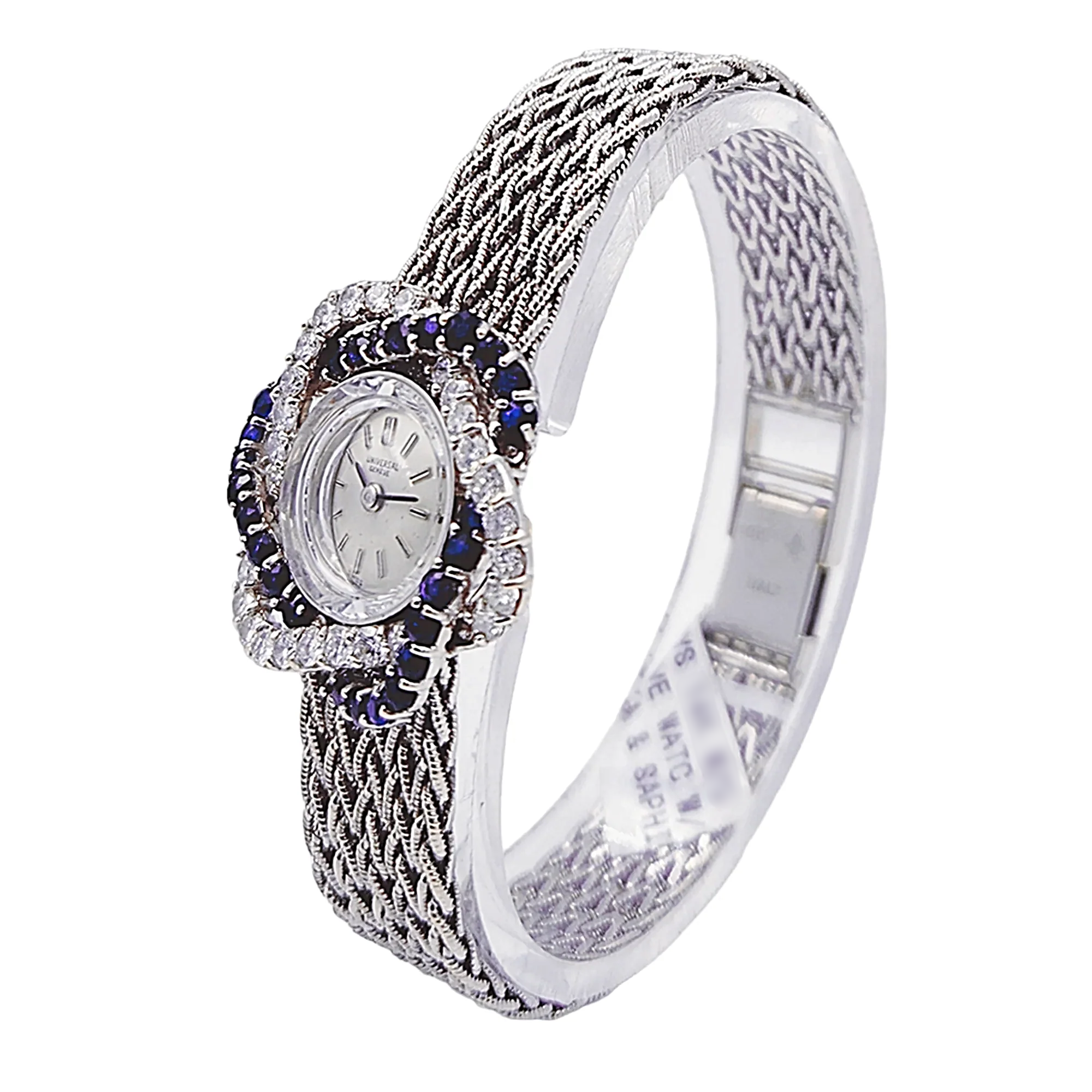 Ladies Universal Genève Vintage 22mm Watch with Blue Saphire / Natural Diamonds in 18K White Gold Band. (Pre-Owned)