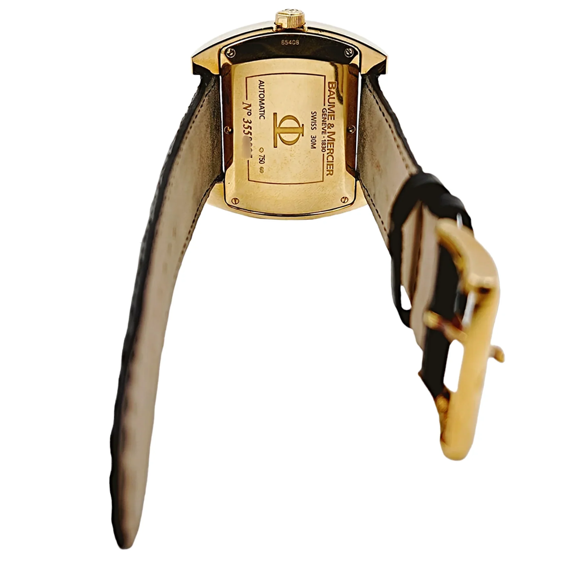 Men's Baume & Mercier 38mm x 42mm Hampton 18K Solid Yellow Gold Automatic Watch with Black Leather Band and Silver Dial. (Pre-Owned)