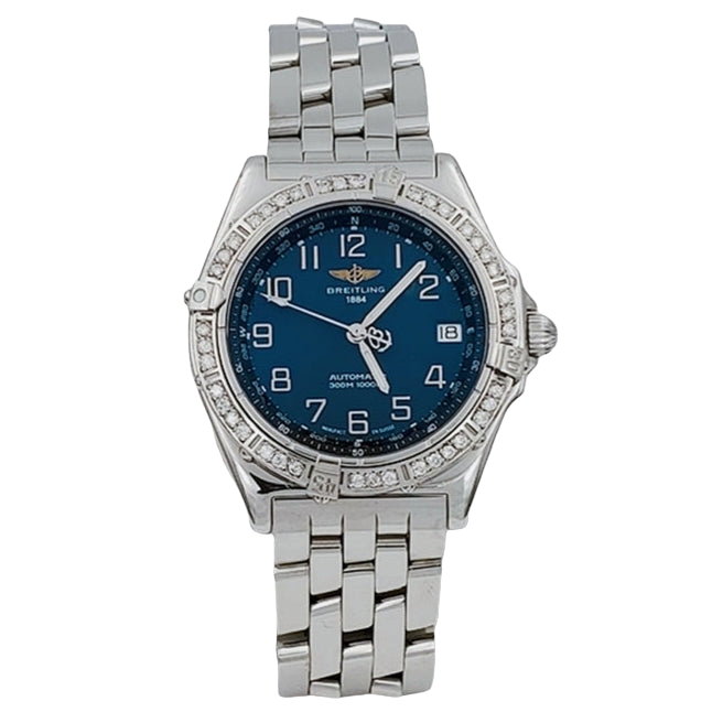 Men's Breitling A10350 Wings 38mm Stainless Steel Watch with Blue Dial and Diamond Bezel. (Pre-Owned)