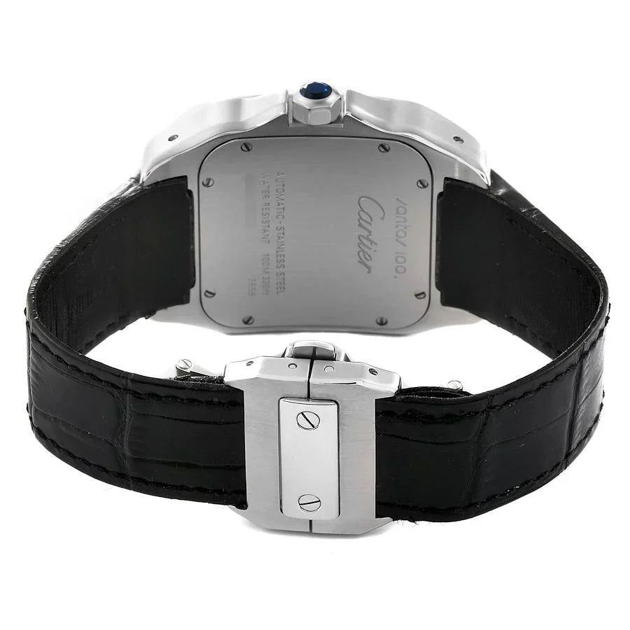 Men's Cartier 38mm Santos 100 XL Watch with Black Leather Band and White Dial. (Pre-Owned 2656)