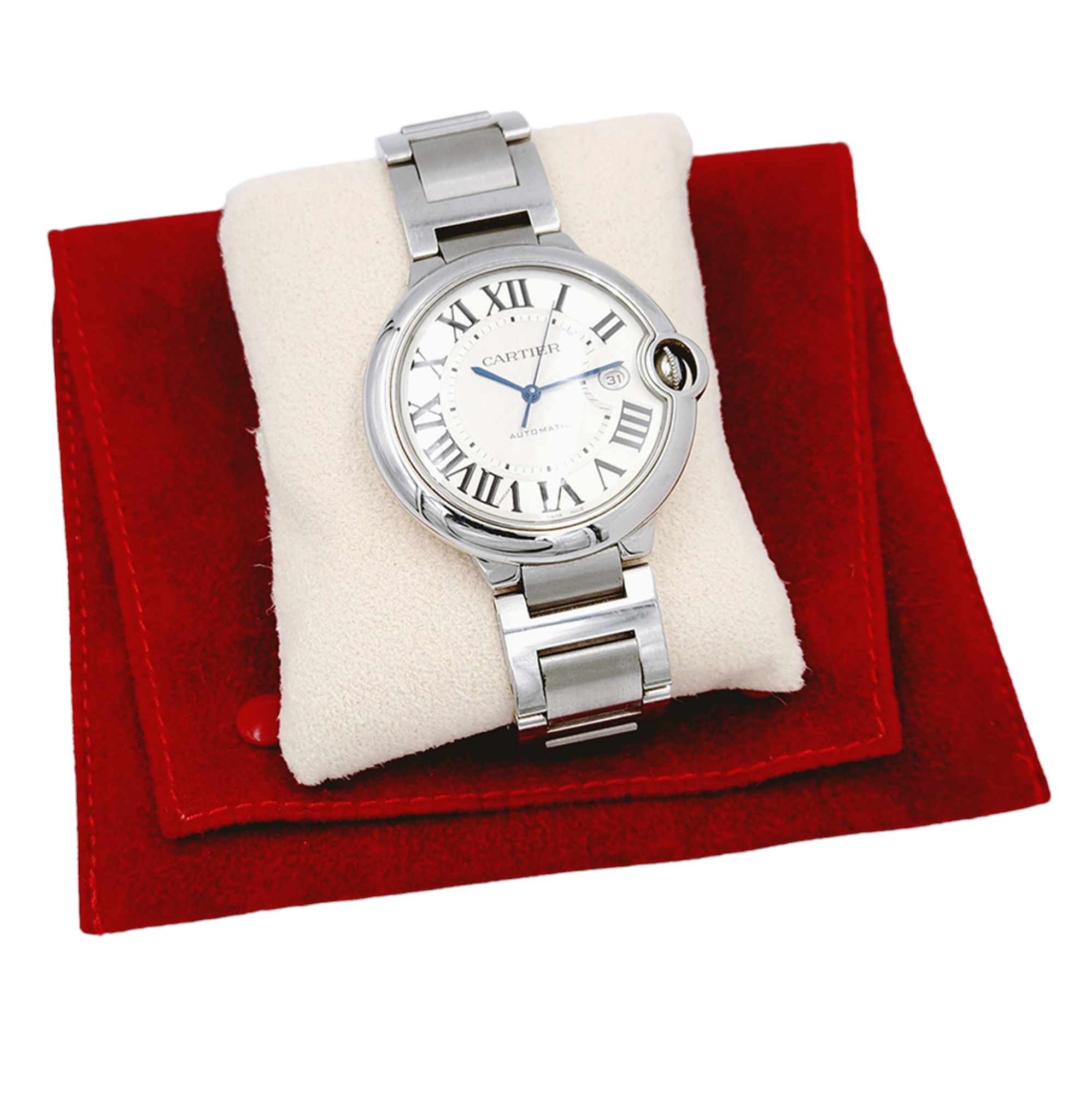 Men's Cartier 42mm Ballon Bleu Automatic Stainless Steel Watch with Roman Numeral Silver Dial and Smooth Bezel. (Pre-Owned W69012Z4)