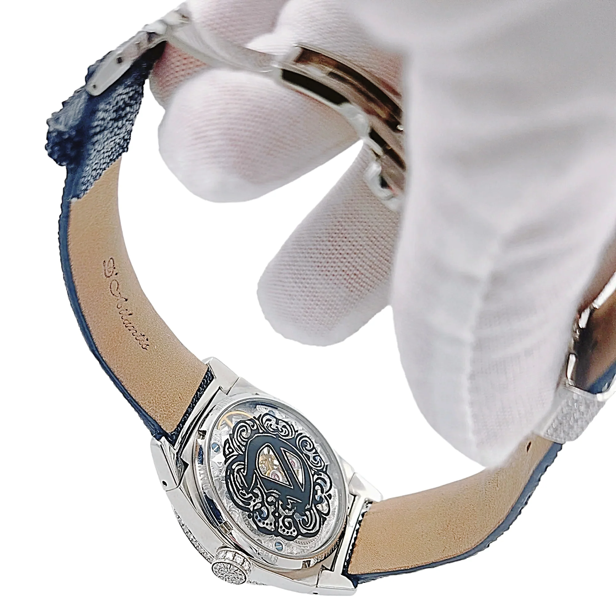 Men's D'Atlantis 44mm Full Diamond Skeleton Automatic Watch with Mother of Pearl Dial and Diamond Bezel. (Pre-Owned)