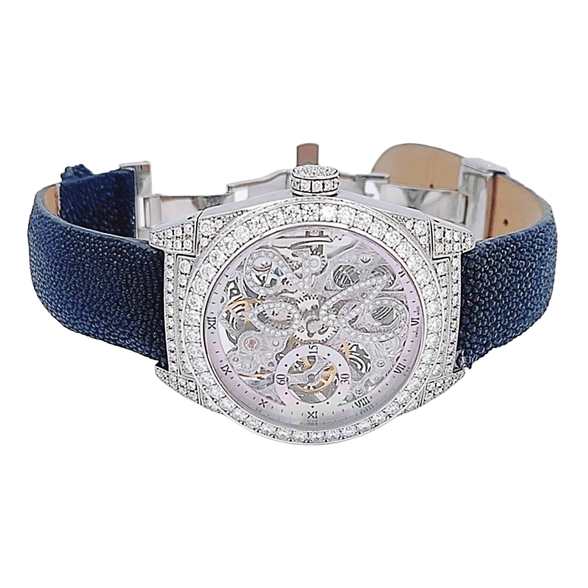 Men's D'Atlantis 44mm Full Diamond Skeleton Automatic Watch with Mother of Pearl Dial and Diamond Bezel. (Pre-Owned)