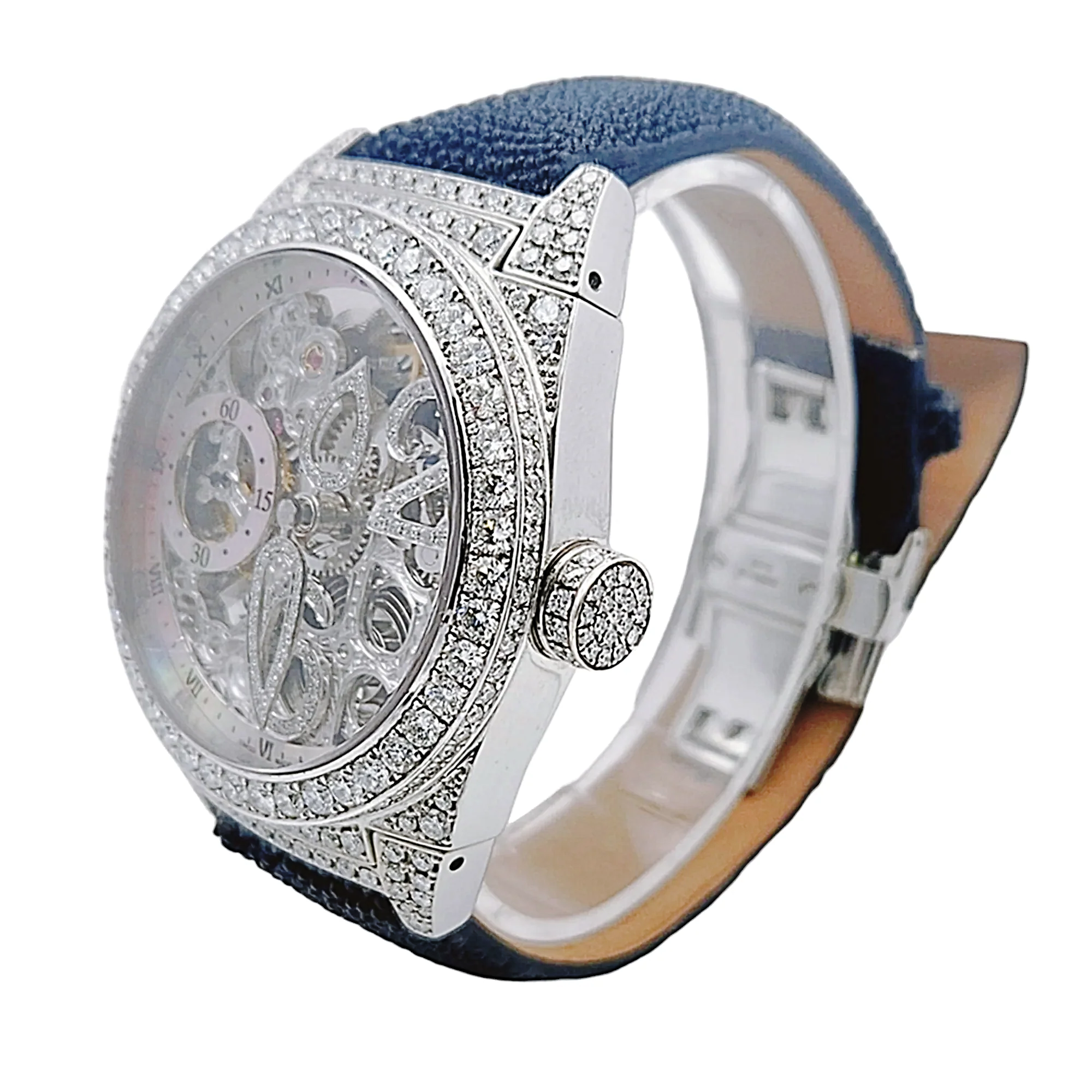 Men's D'Atlantis 44mm Full Diamond Skeleton Automatic Watch with Mother of Pearl Dial and Diamond Bezel. (Pre-Owned)
