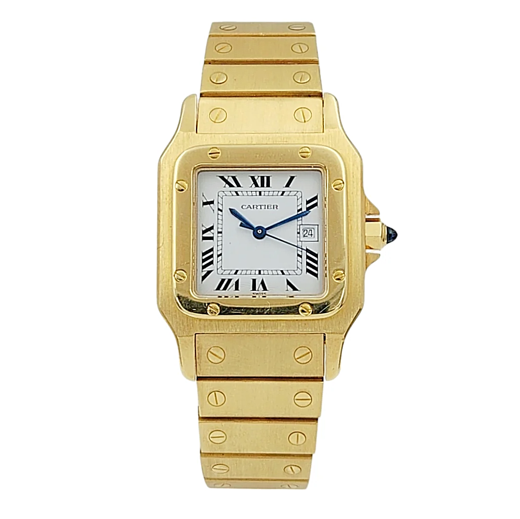 Men's Large Cartier Santos 29mm x 41mm 18K Yellow Gold Watch with White Roman Numeral Dial. (Pre-Owned 2960)