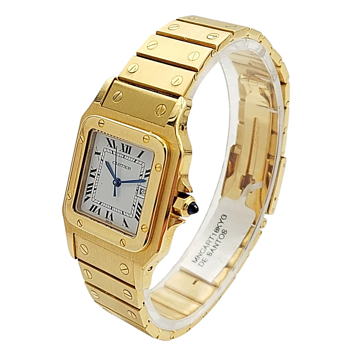 Men's Large Cartier Santos 29mm x 41mm 18K Yellow Gold Watch with White Roman Numeral Dial. (Pre-Owned 2960)