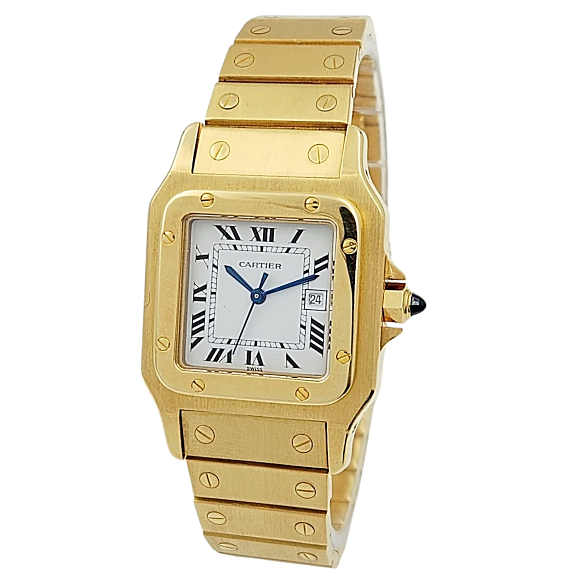 Men's Large Cartier Santos 29mm x 41mm 18K Yellow Gold Watch with White Roman Numeral Dial. (Pre-Owned 2960)