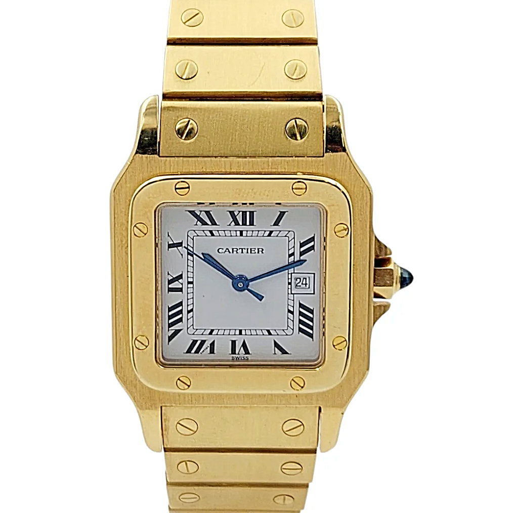 Men's Large Cartier Santos 29mm x 41mm 18K Yellow Gold Watch with White Roman Numeral Dial. (Pre-Owned 2960)